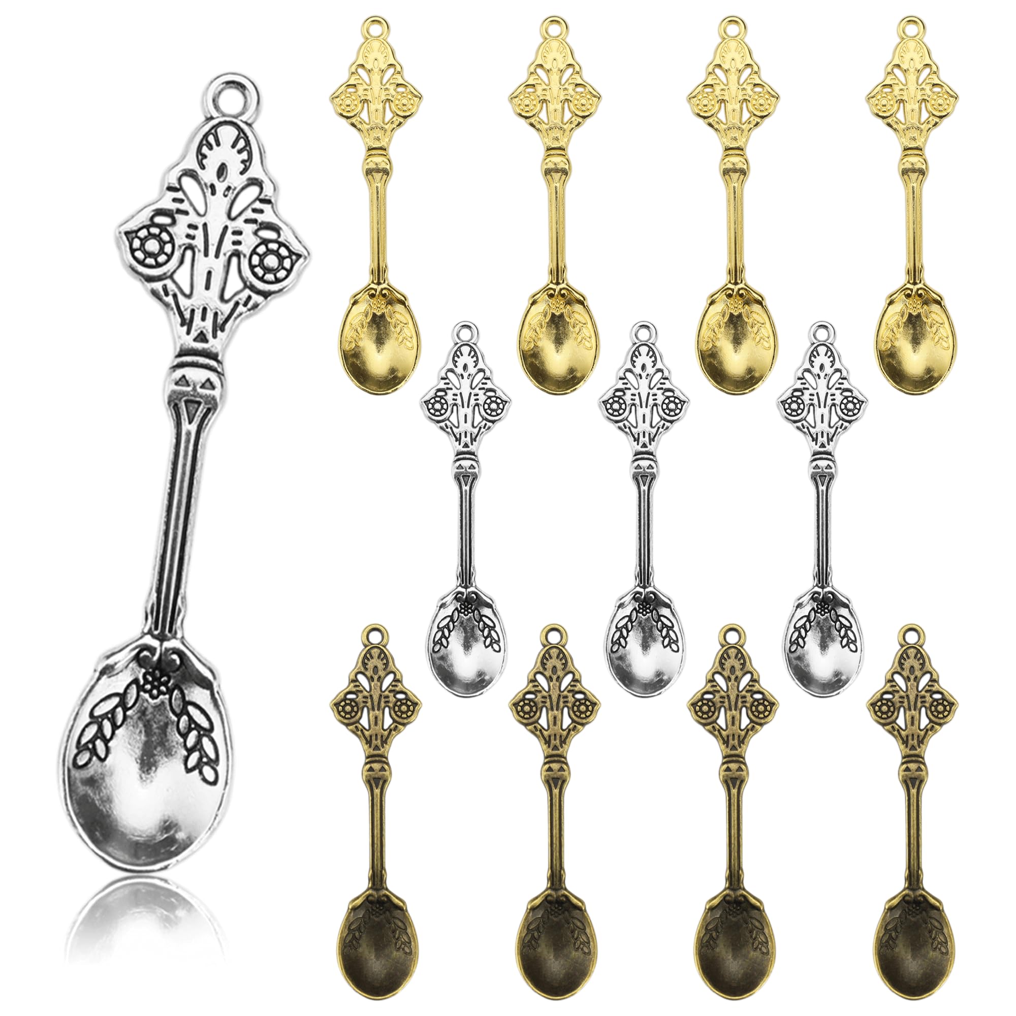 Demearly 12 Pack Mini Spoons Charms 2.4 Metal Small Medicine Spoons for Home Measuring Spices Powder Craft Jewelry Necklace Keyc