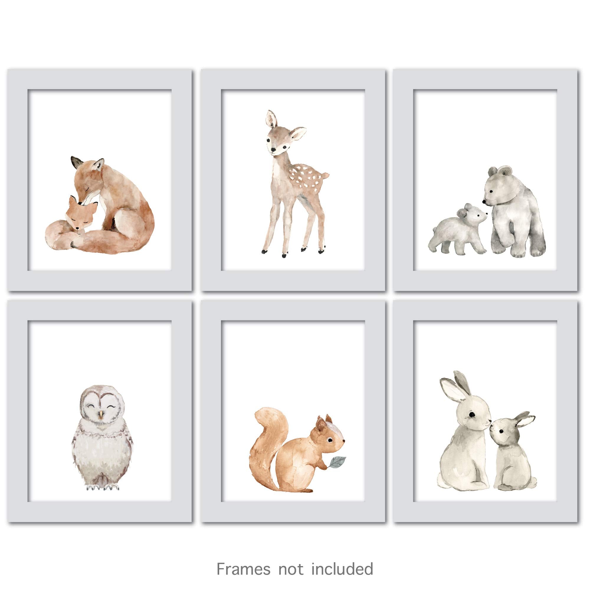 Lambs & Ivy Watercolor Woodland Animals 6-Piece Unframed Nursery Wall Art Decor