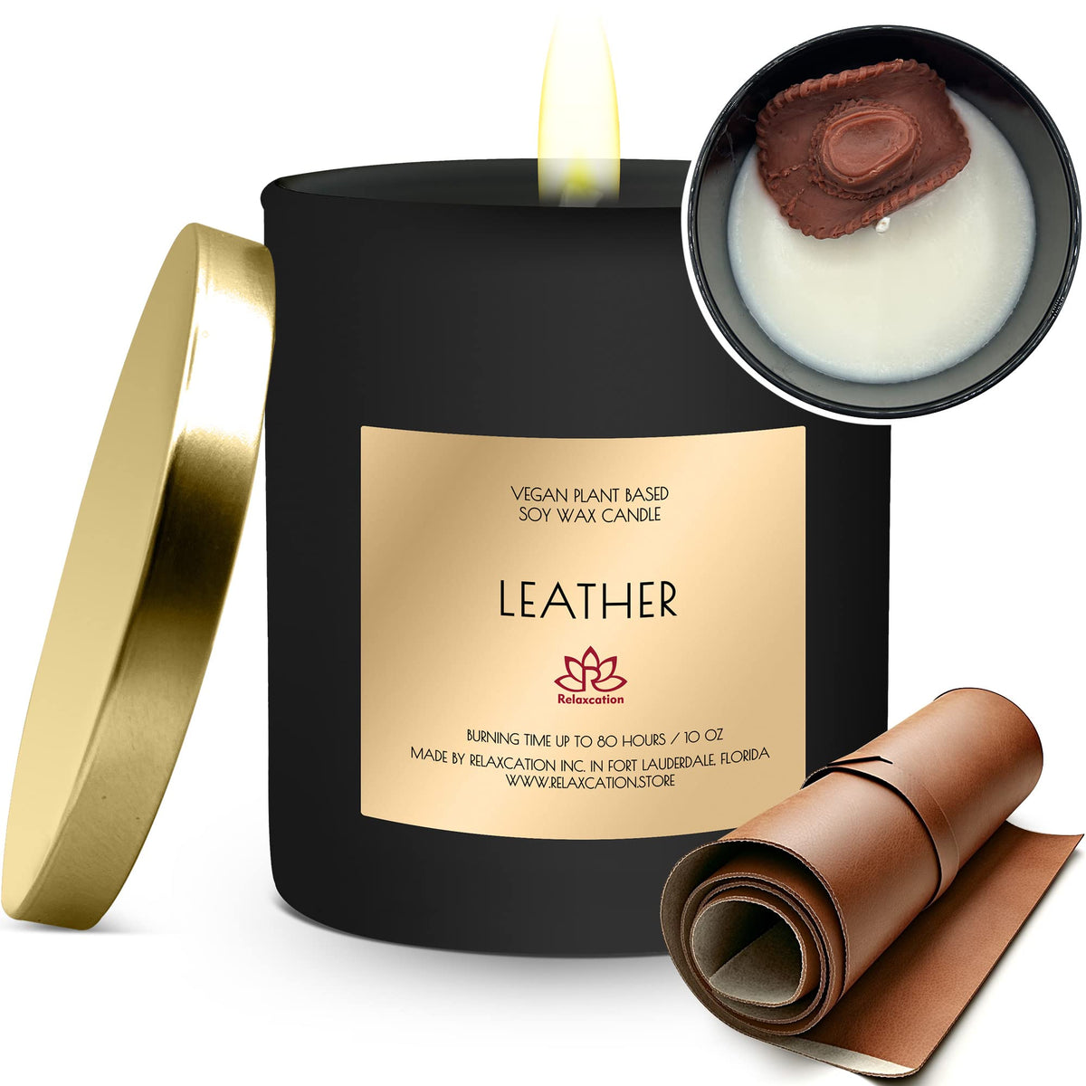 Natural Leather Scent Soybean Wax Candle: Hand-Poured for a Clean Burn and Long-Lasting Fragrance Rich and Warm Leather Scent in