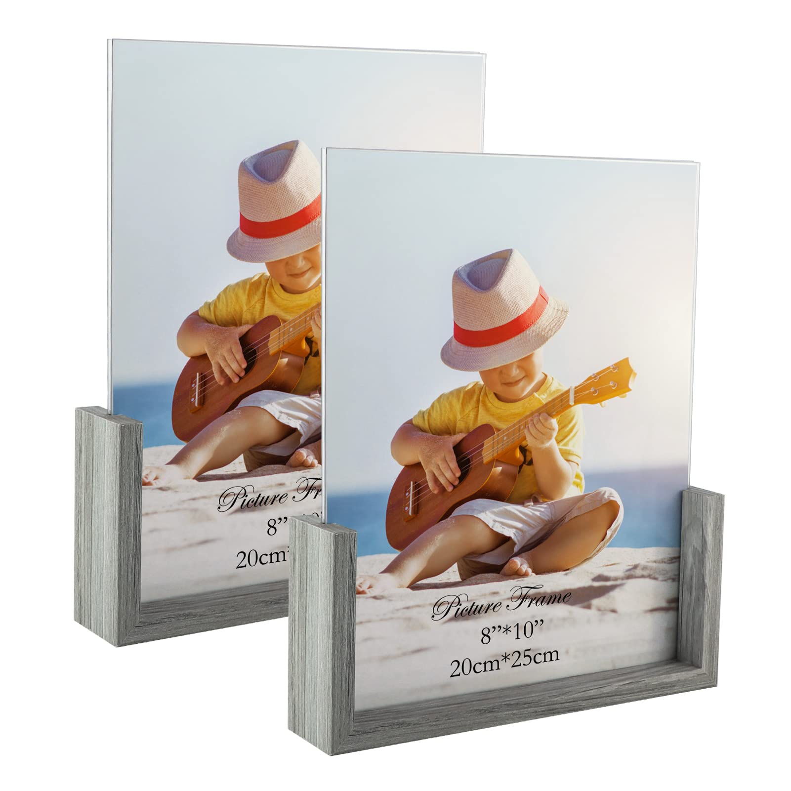 PETAFLOP 8x10 Picture Frame Set of 2, Double Sided Glass Photo Frames 8 by 10, Rustic Wooden Menu Holder Sign Card Stand for Des