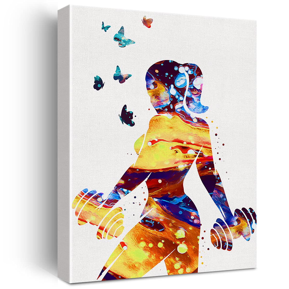 Fitness Girl Watercolor Wall Art Fit Girl Women Gym Weight Lifting Sport Canvas Painting Prints For Home Office Wall Decor Frame