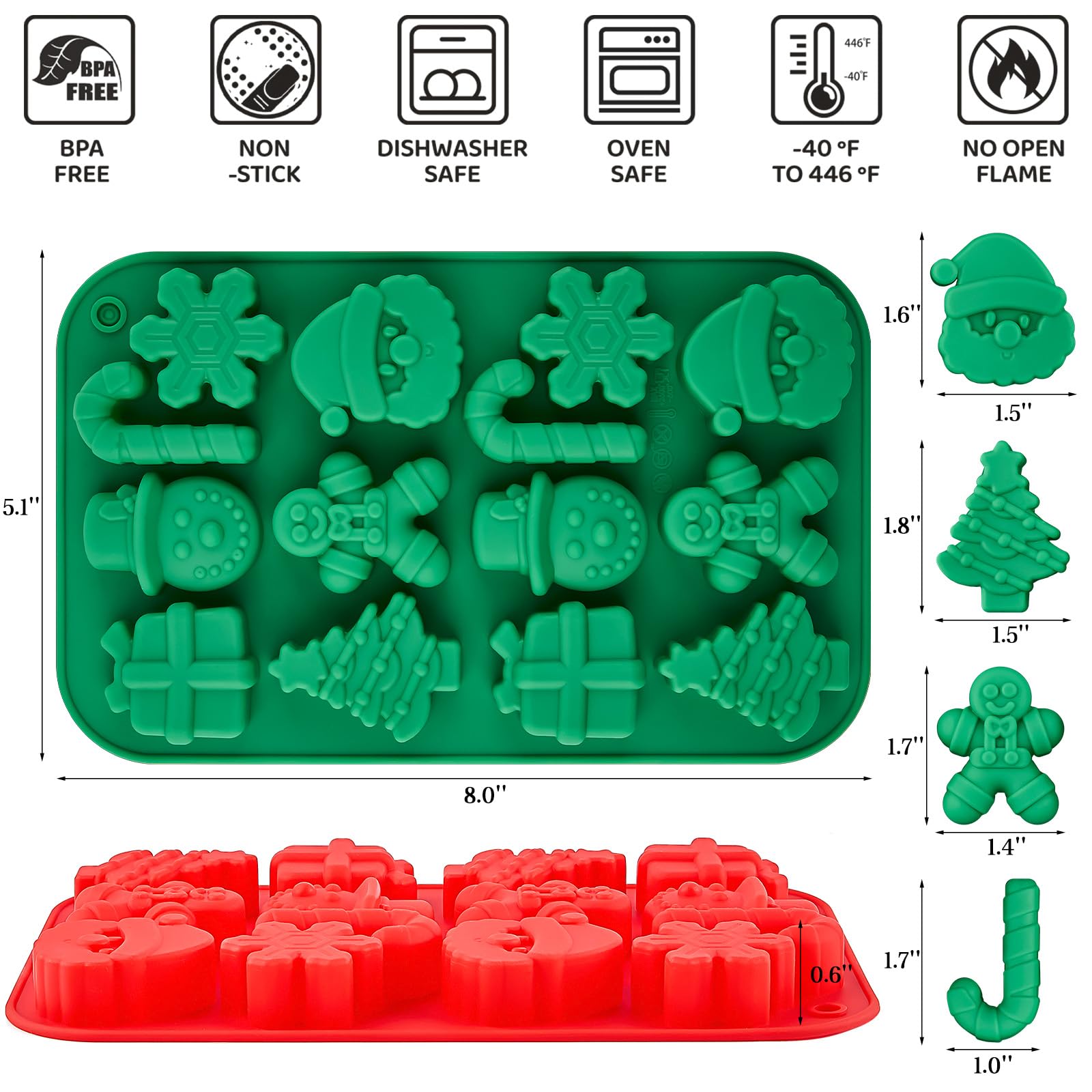 CLUEWR Christmas Chocolate Molds, 2PCS Silicone Candy Molds Santa Clause Christmas Tree Snowman Gingerbread Man Baking Molds for