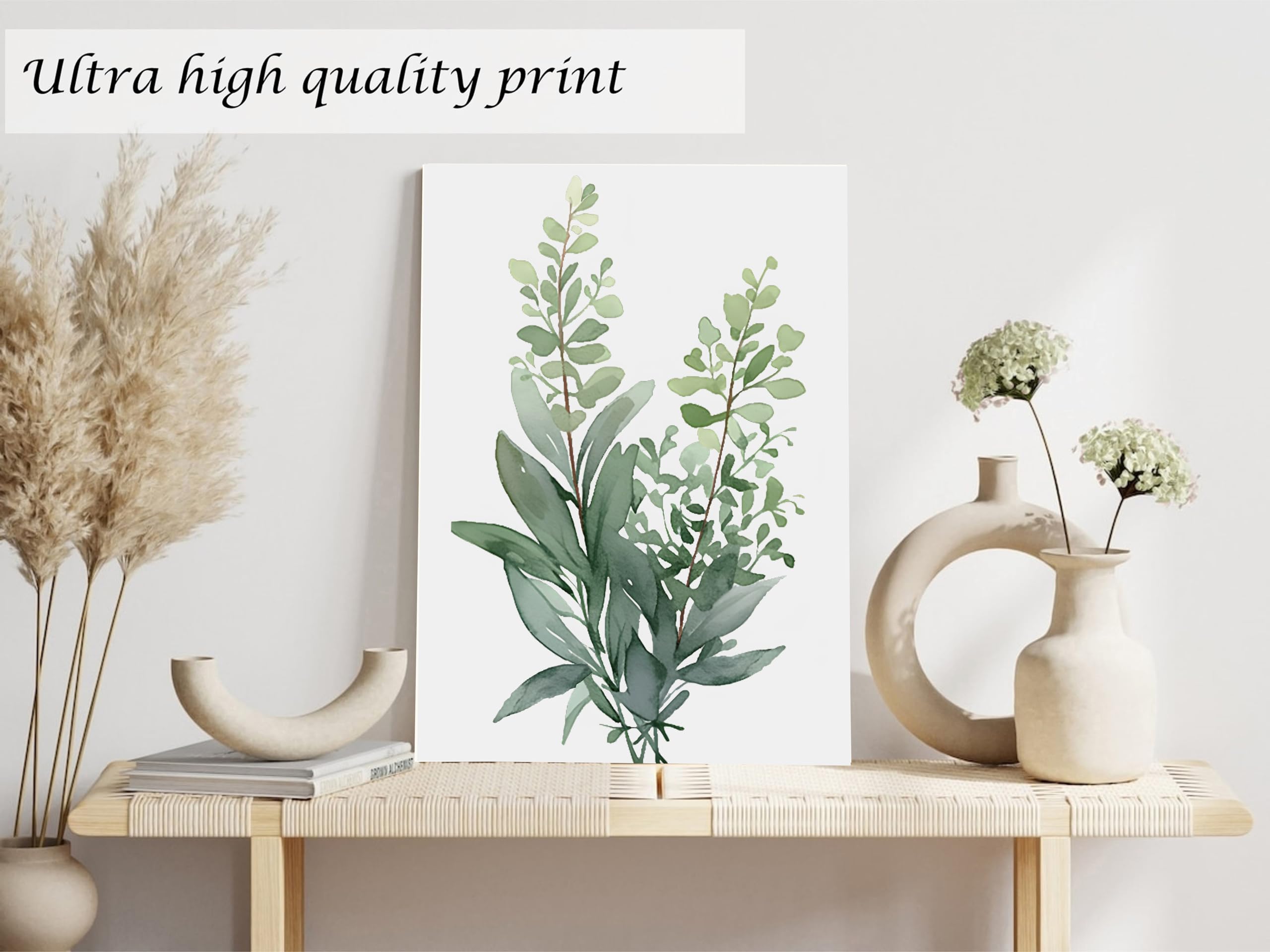 Induslyfe Framed Eucalyptus Sage Green Botanical Plant Wall Art Canvas Decor Set Of 6, Nature Wall Art Prints Posters Art, Eucal