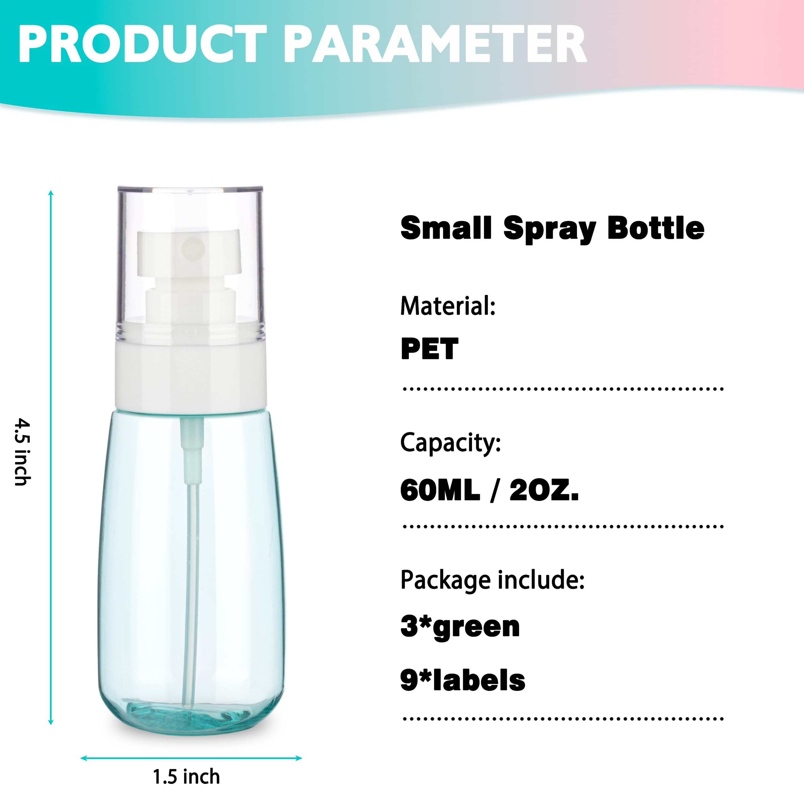 Ifdgctk 3 Pack 2Oz/60Ml Small Spray Bottle, Empty Plastic Mini Spray Bottles, Fine Mist Travel Spray Bottle With 9Pcs Labels