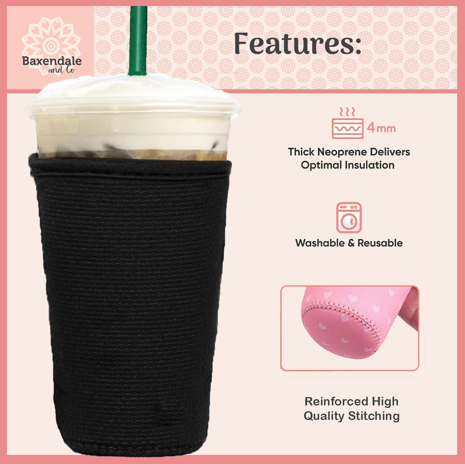 Baxendale And Co Reusable Neoprene Insulator Sleeves For Iced Coffee And Cold Drink Cups (2 Pk Medium 22-24Oz, Blue Wanderlust)