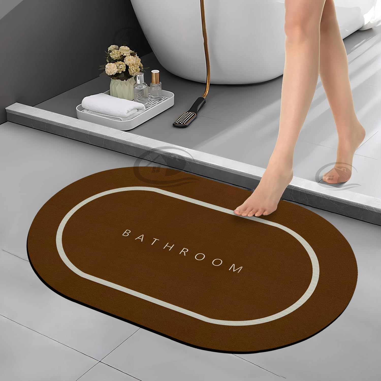 Canway 3 Pieces (3.5Mm) AntiSkid Water Soaking Bathroom Print Door Mat, Water Absorbent Mat (40X60Cm) Brown