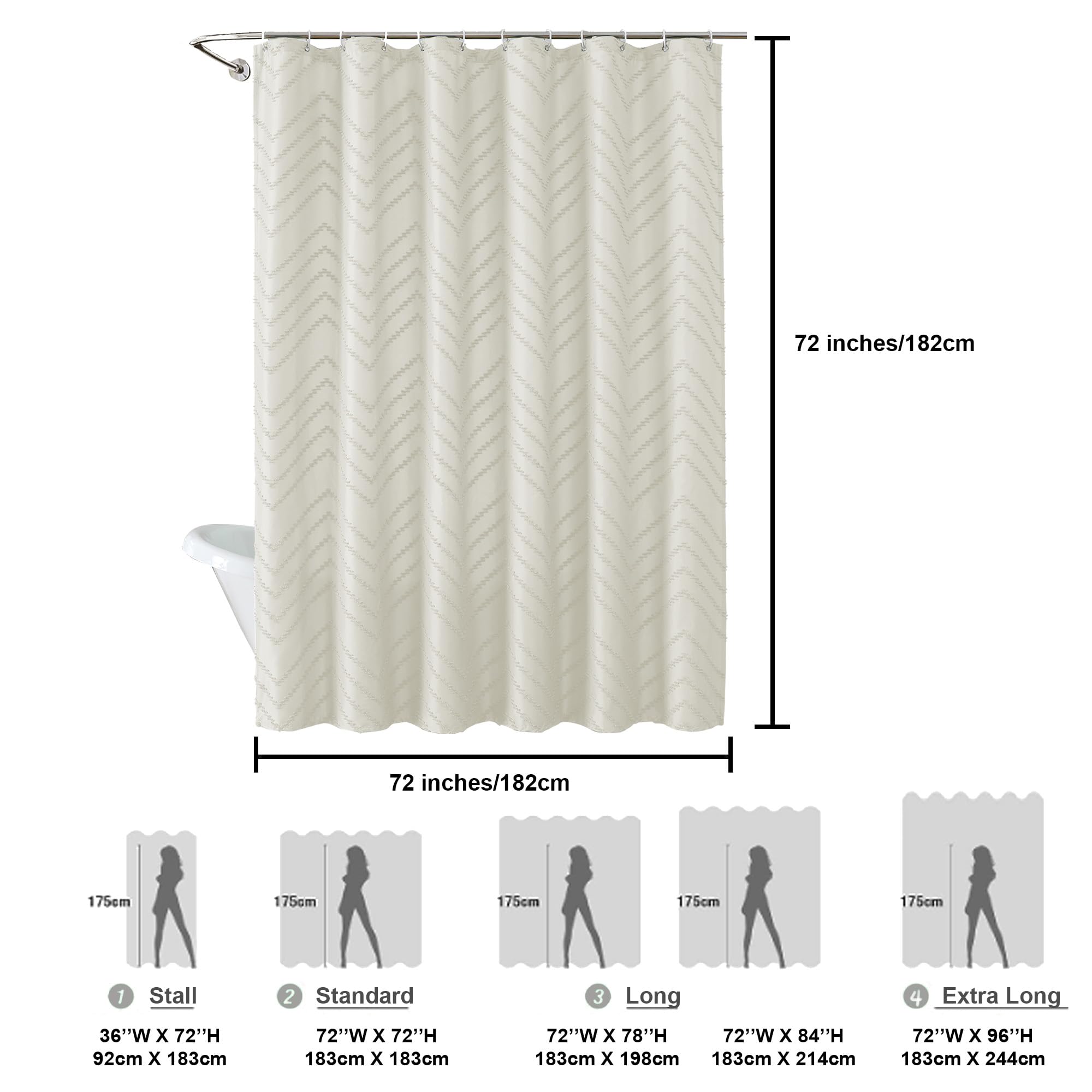 Chyhomenyc Chevron Beige Boho Shower Curtain For Bathroom, Fabric Shower Curtain Chic Tufted Textured Chevron Striped Minimalist