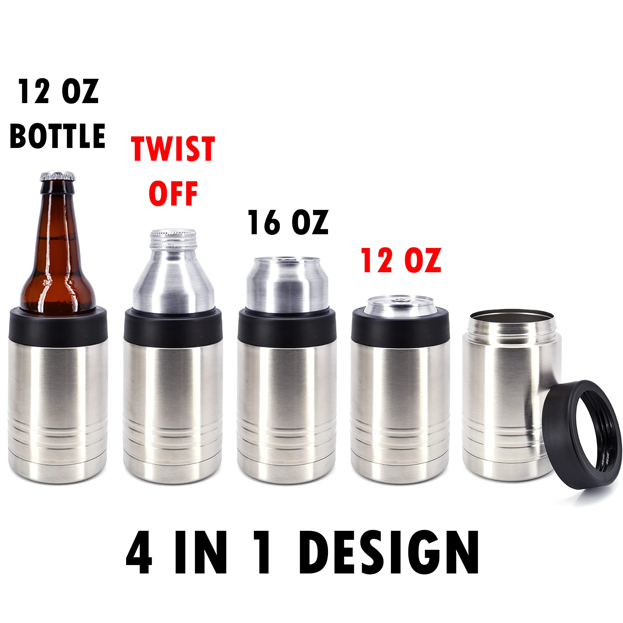Clear Water Home Goods - 12 Oz Stainless Steel Double Wall Vacuum Insulated Can Or Bottle Beverage Cooler - Stainless Steel - 6