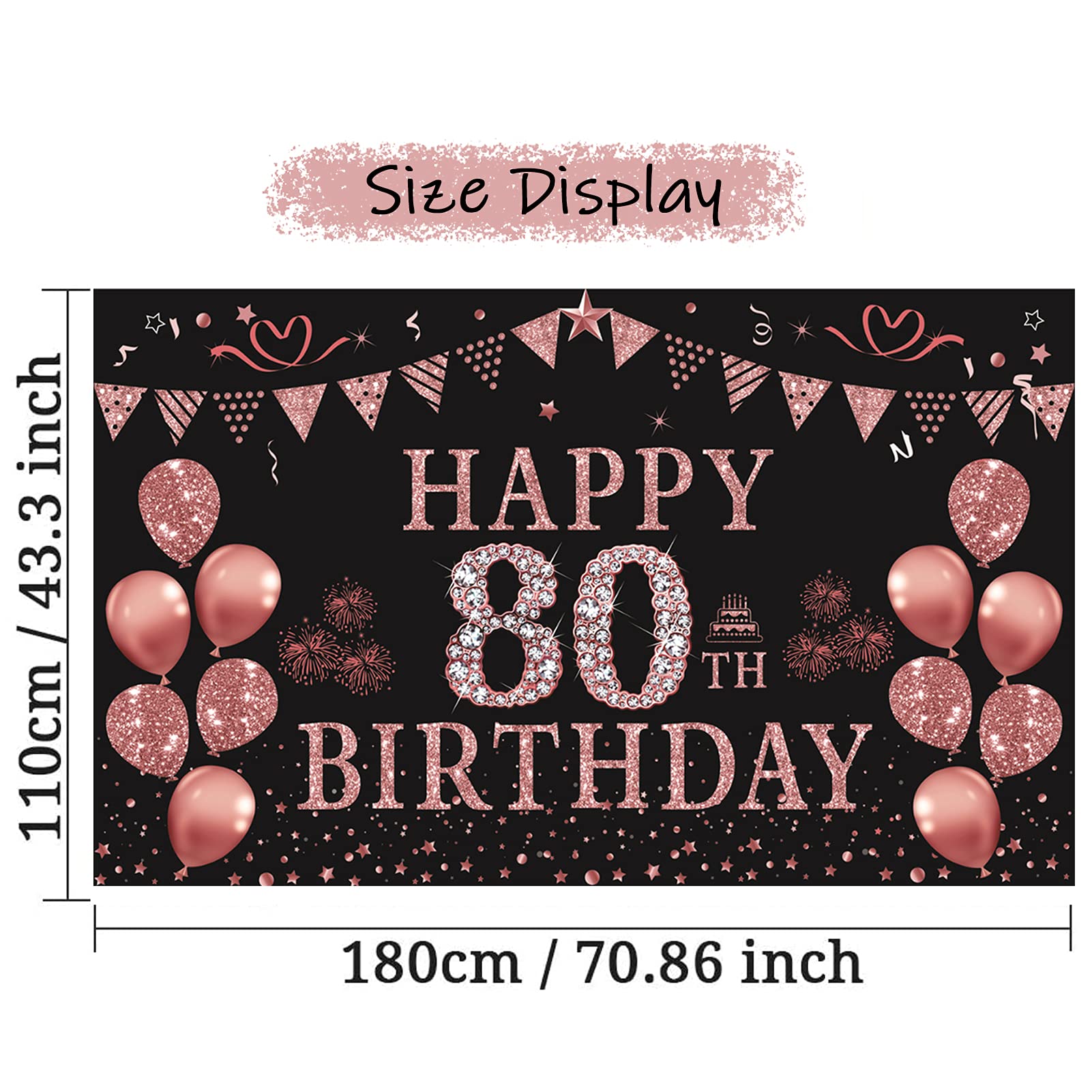 Trgowaul 80Th Birthday Decorations For Women Rose Gold Birthday Backdrop Banner 5.9 X 3.6 Fts Happy 80Th Birthday Party Suppiles