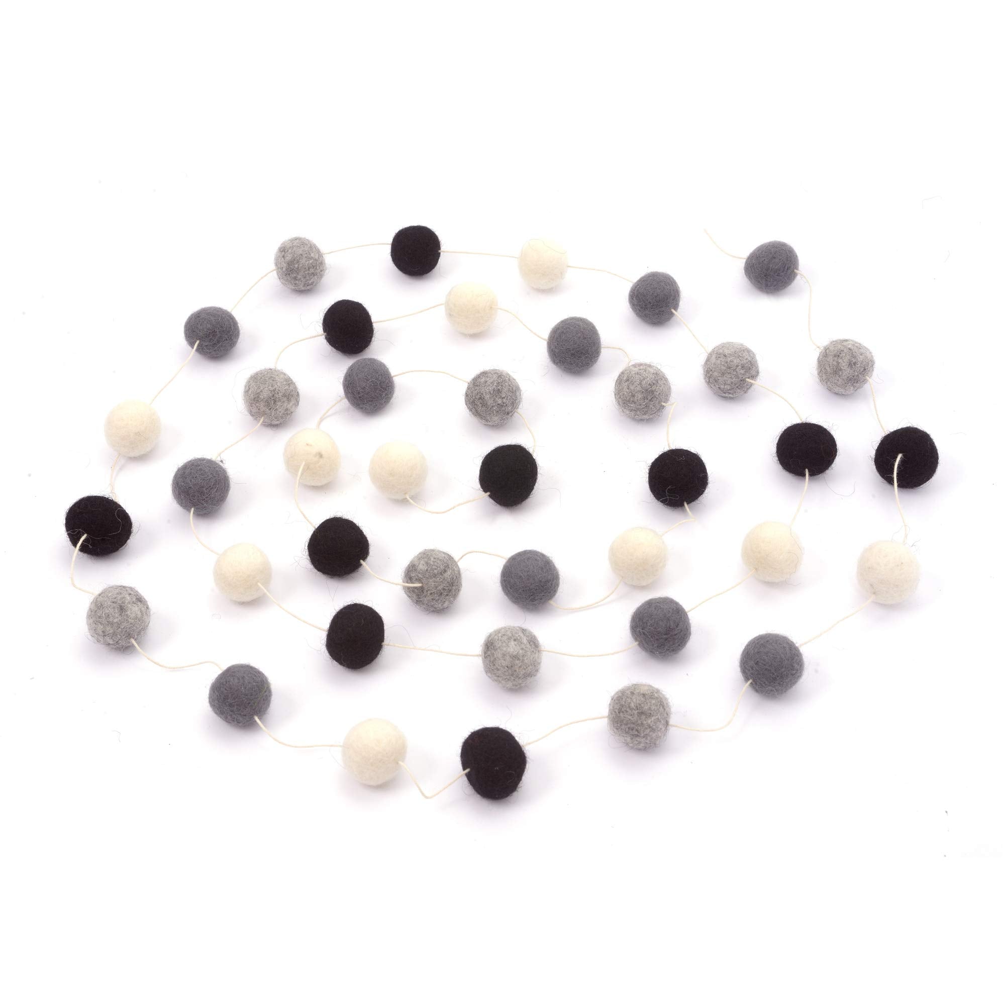Glaciart One Pom Pom Garland - 9 Feet, 40 Balls, 4 Colors, Wool Felt Balls, Round Shape, Black