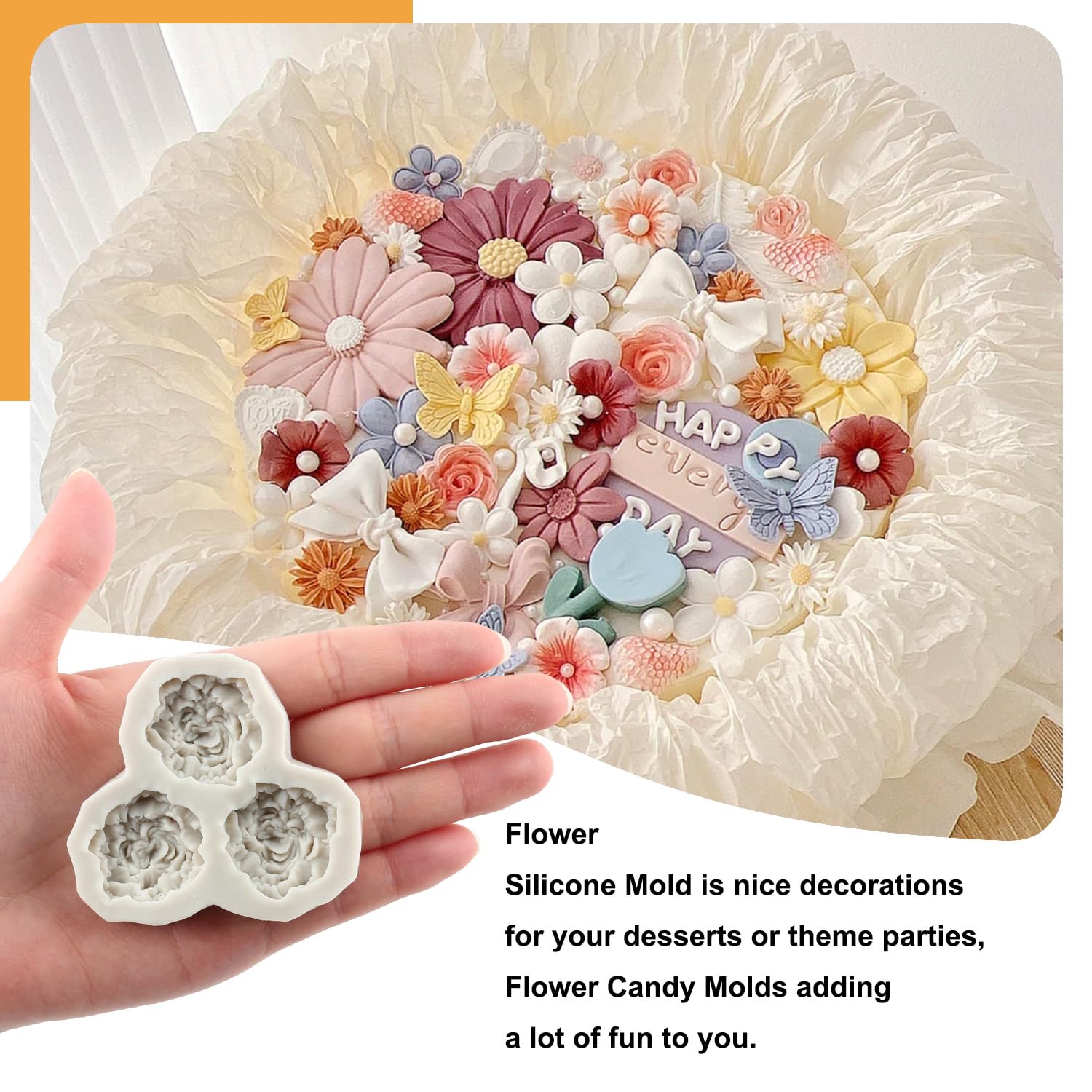 Sijiangmold Frangipani Plumeria Flower Silicone Mold Peony Flower Fondant Molds Pansy Flower Mold For Cupcake Topper Cake Decora