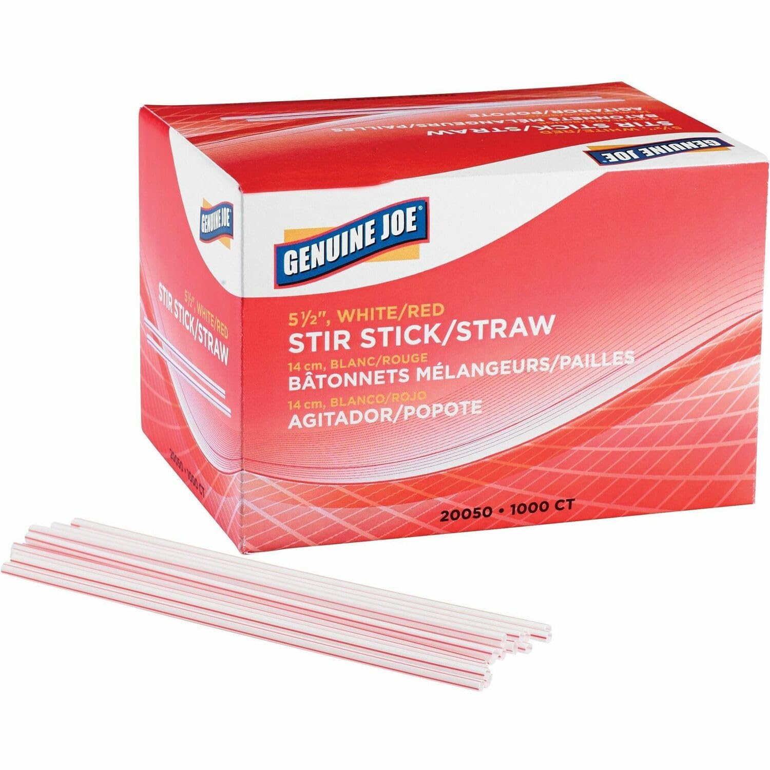 Genuine Joe 20050 Stir Sticks/Straws, Plastic, F/Hot/Cold,1000/BX,5-1/2-Inch ,WE/RD