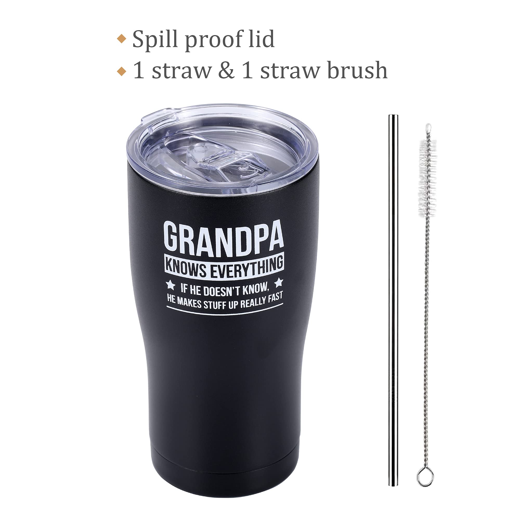 Shamone Grandpa Knows Everything, Grandpa Birthday, Best Grandpa Tumbler 20Oz (Black)