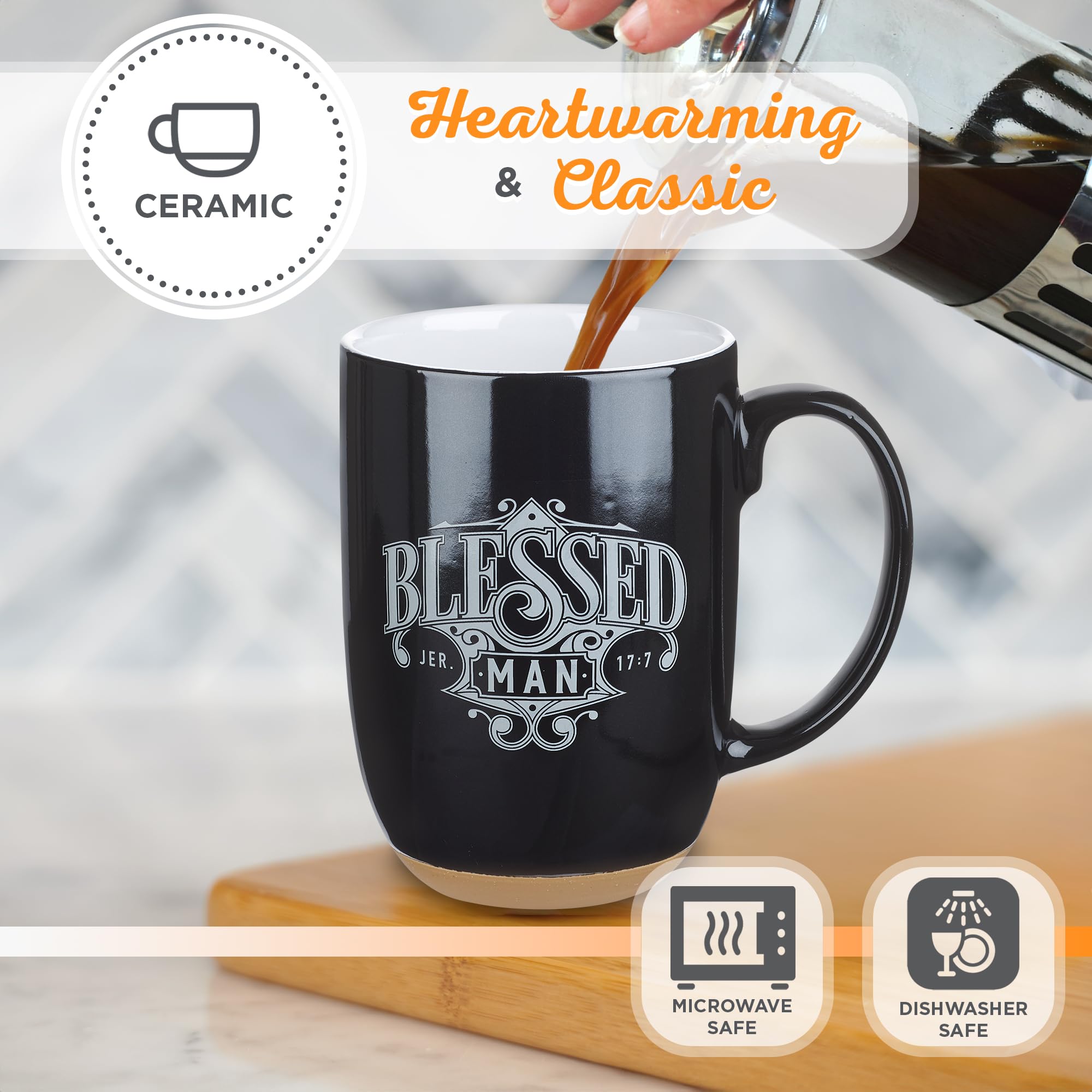 Christian Art Gifts Coffee Mug: Blessed Man - Jeremiah 17:7 Inspirational Scripture  15oz  Black