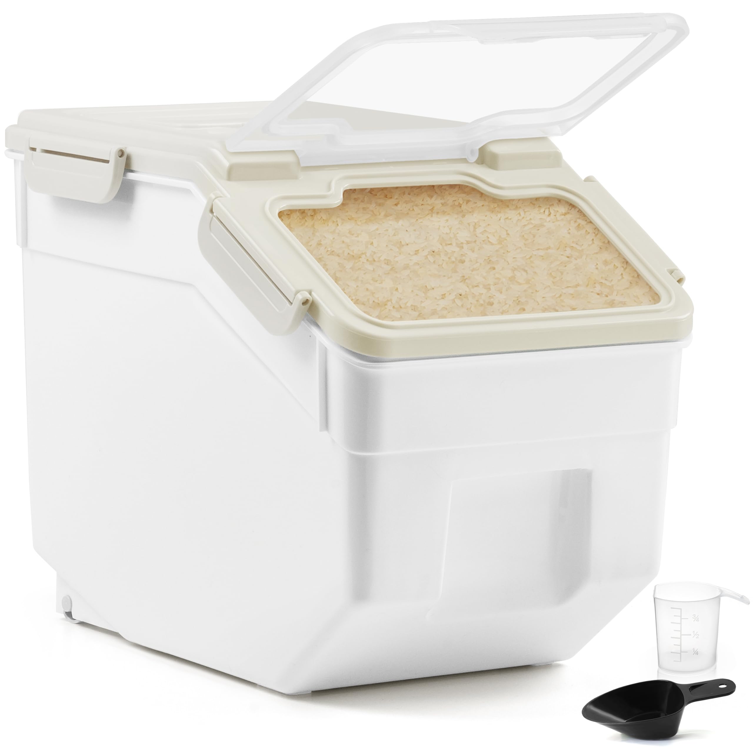About Space Silicone, Plastic 10-Kg-Airtight Rice Storage Container With Measuring Cup & Rice Shovel-Rice Barrel Dispenser-Moist