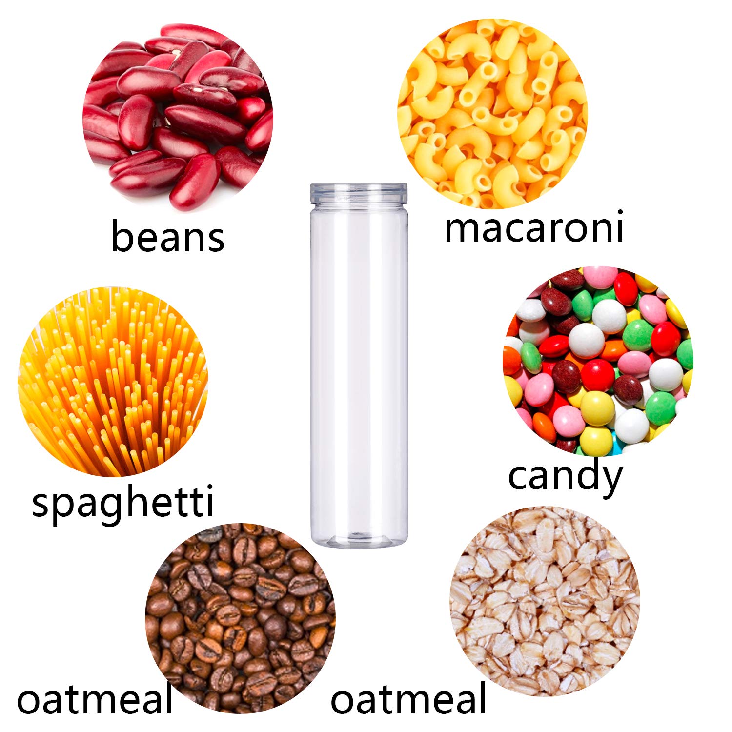 Feoowv Set Of 3Pcs Clear Plastic Food Storage Jar With Lid, Round Transparent Skinny Storage Container For Spaghetti, Pasta And