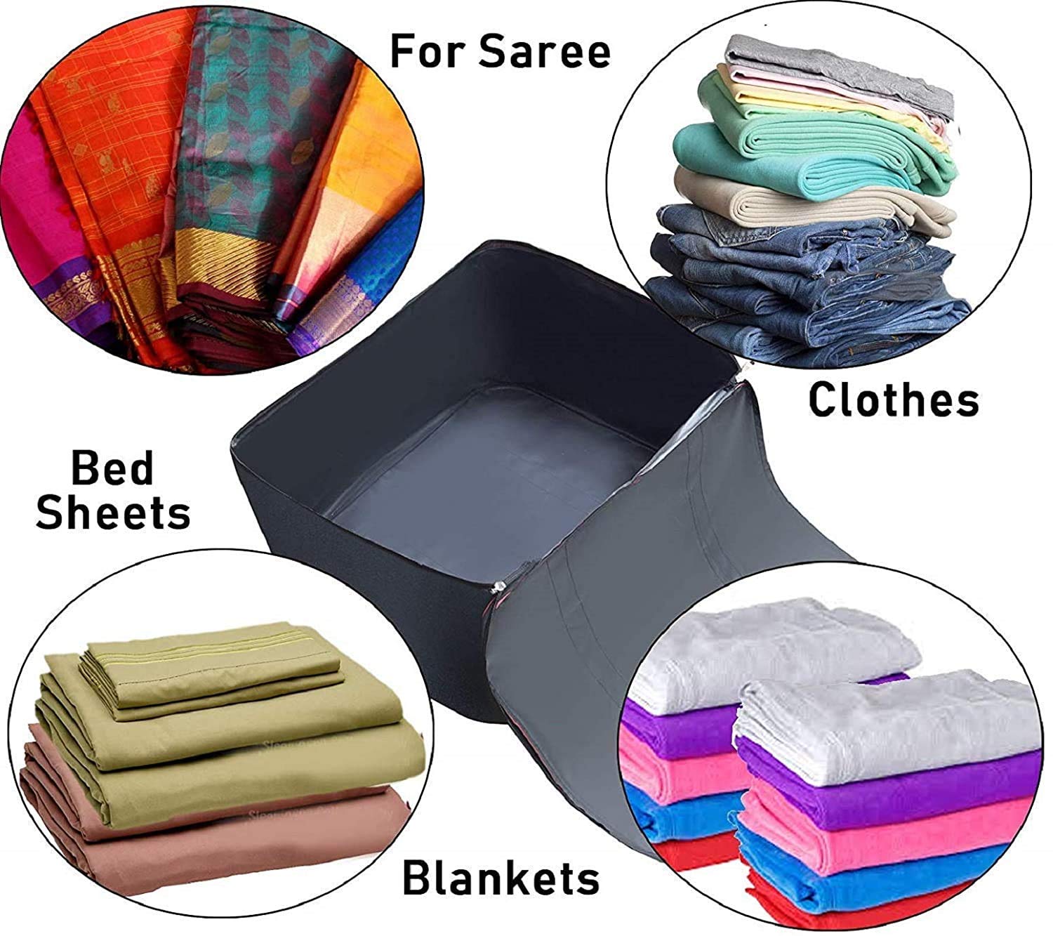 Kuber Industries Small Size Lightweight Foldable Rexine Jumbo Underbed Storage Bag with Zipper and Handle (Black, 45cm X 25cm X