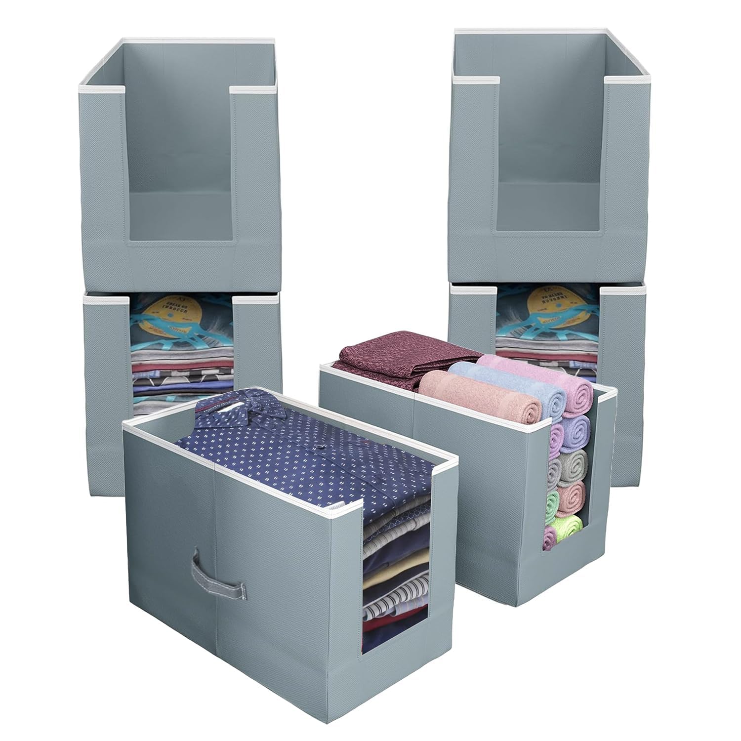 Laxis 6 Pcs NonWoven Shirt Stacker, Organizer For Wardrobe, Clothes Organizer, Grey Color & Foldable, Closet & Wardrobe Organiz