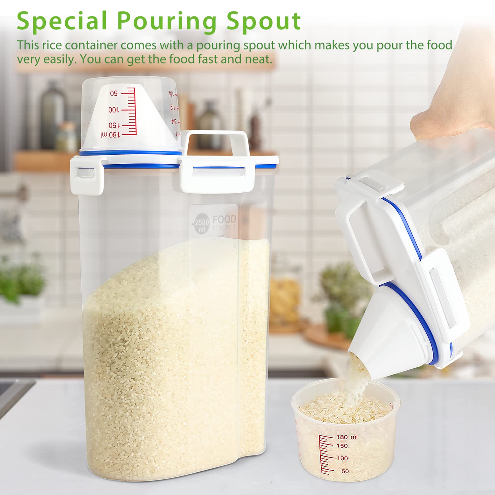 Viretec Rice Storage Container, 3 To 5Lbs Dry Food Airtight Container, Pet Dog Cat Food Canister, Bpa Free Clear Plastic Kitchen