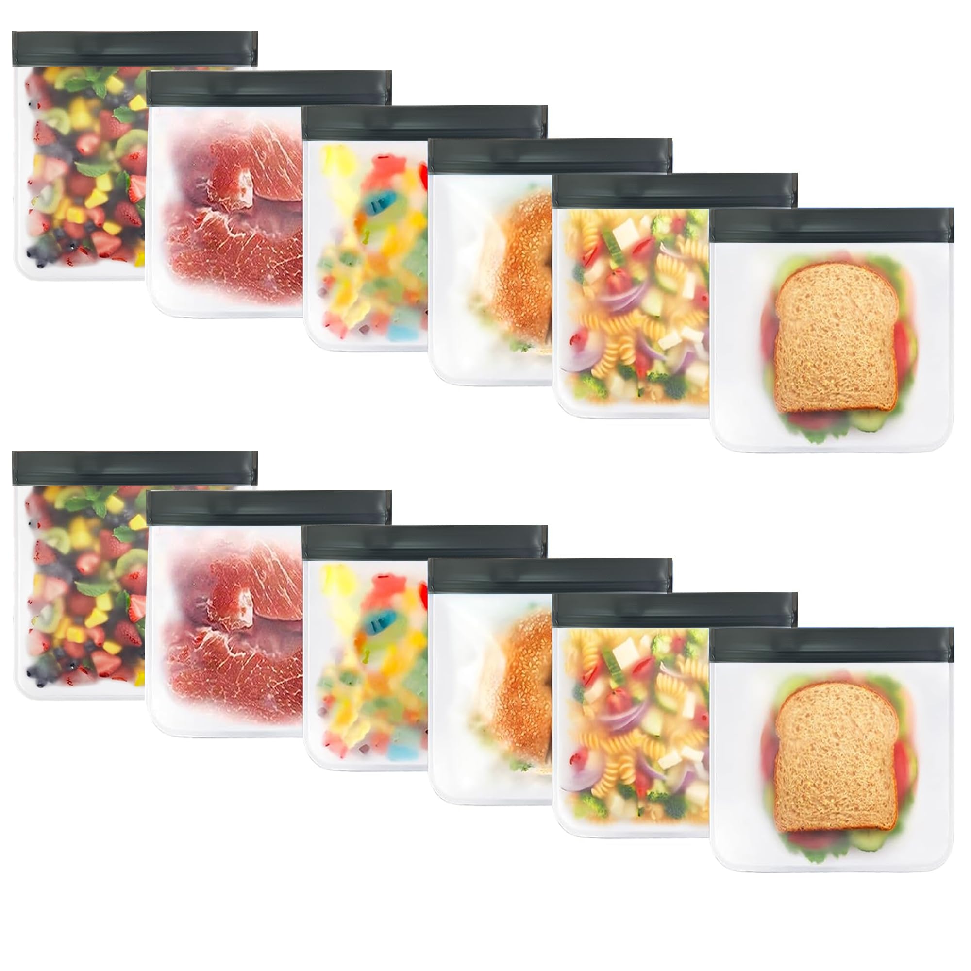 Reusable Silicone Food Storage Bags - 12-Pack Set (Medium Sandwich Size 9X6), Bpa-Free Leakproof Freezer Bags, Eco-Friendly & Du