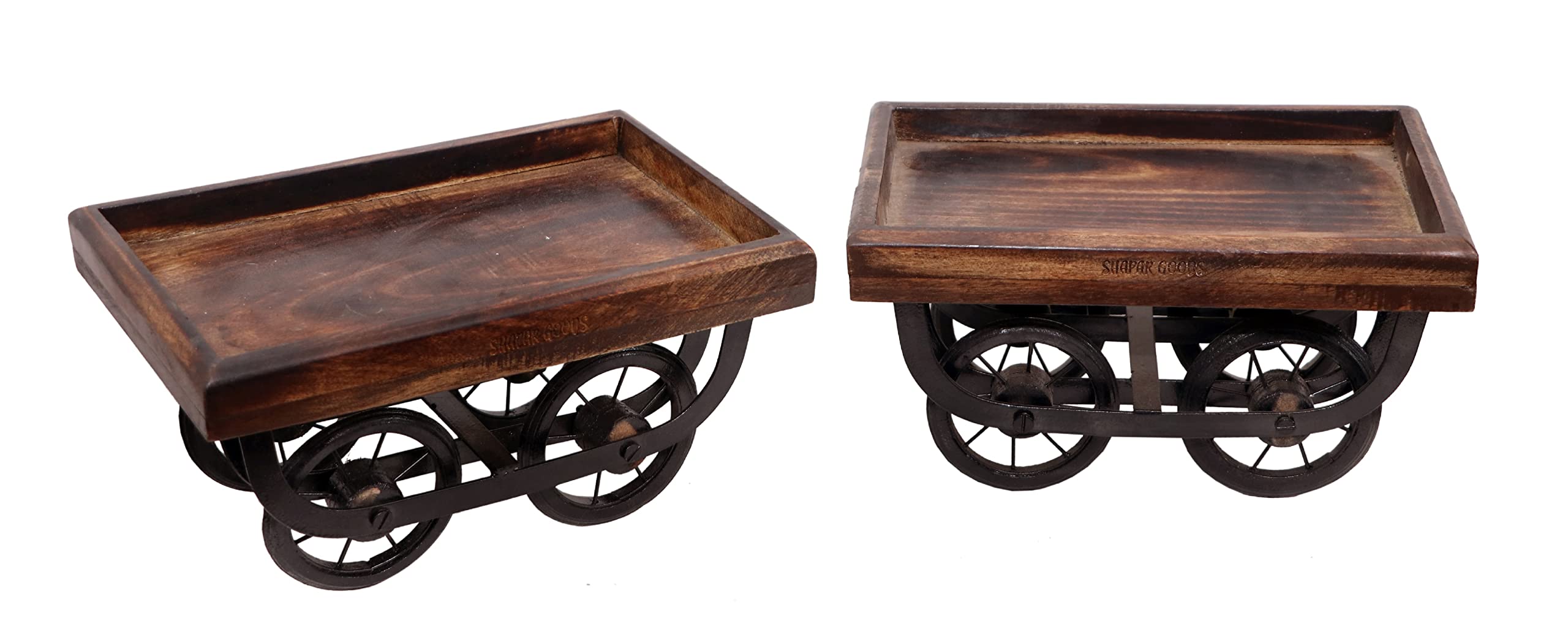 Shapar Goods Wooden Thella Serving Tray Set Of 2 (10 Inches)