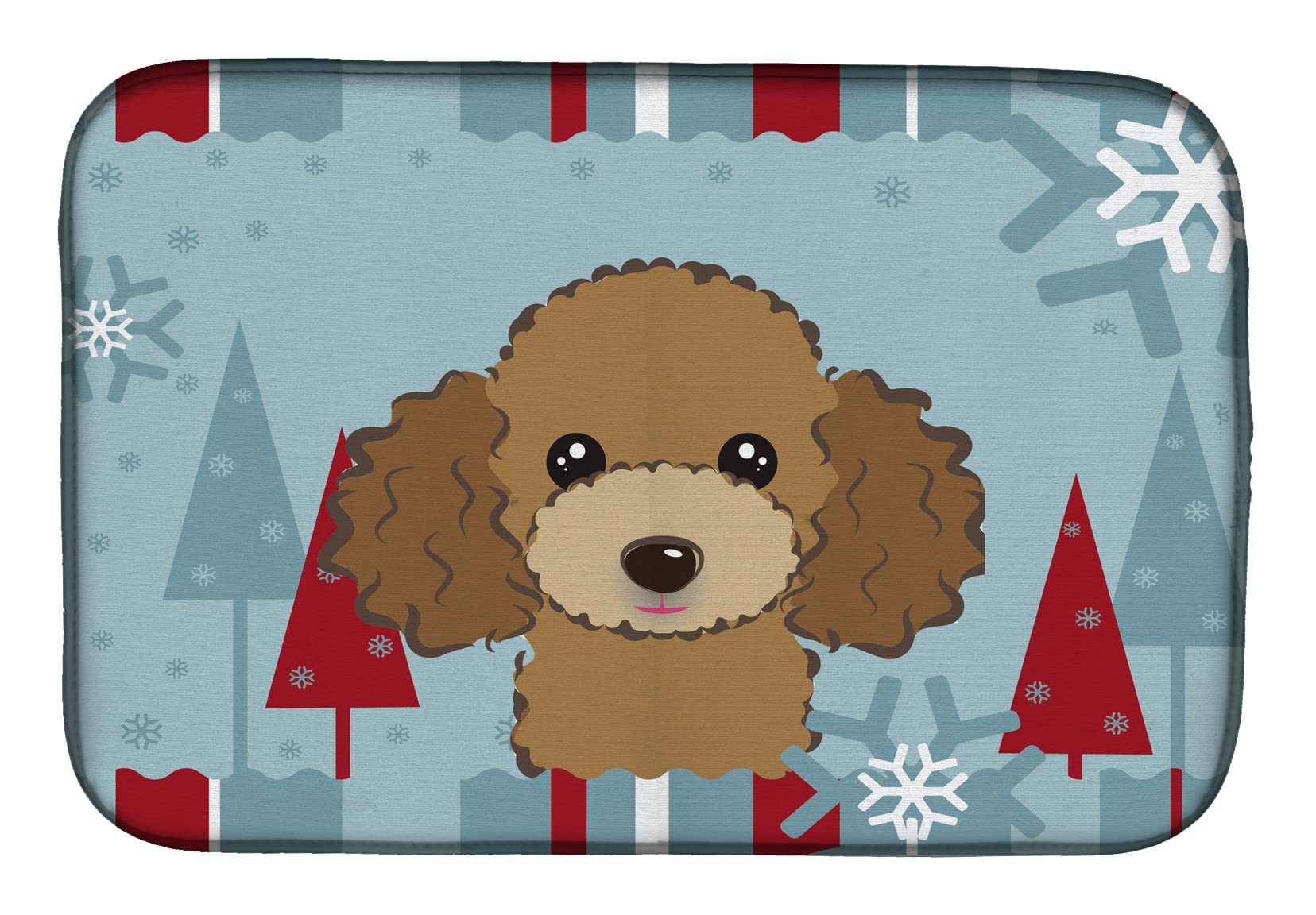 Winter Holiday Chocolate Brown Poodle Dish Drying Mat BB1752DDM