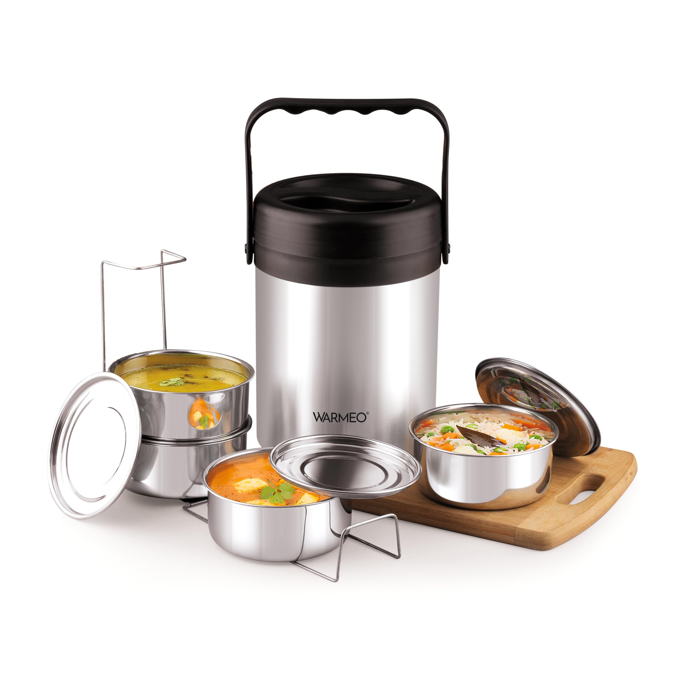 Warmeo Legend 4 Pcs Stainless Steel Containers 600 Ml Each, Pu Insulated, Hot & Cold Leak-Proof Lunch Box For Office, College, P