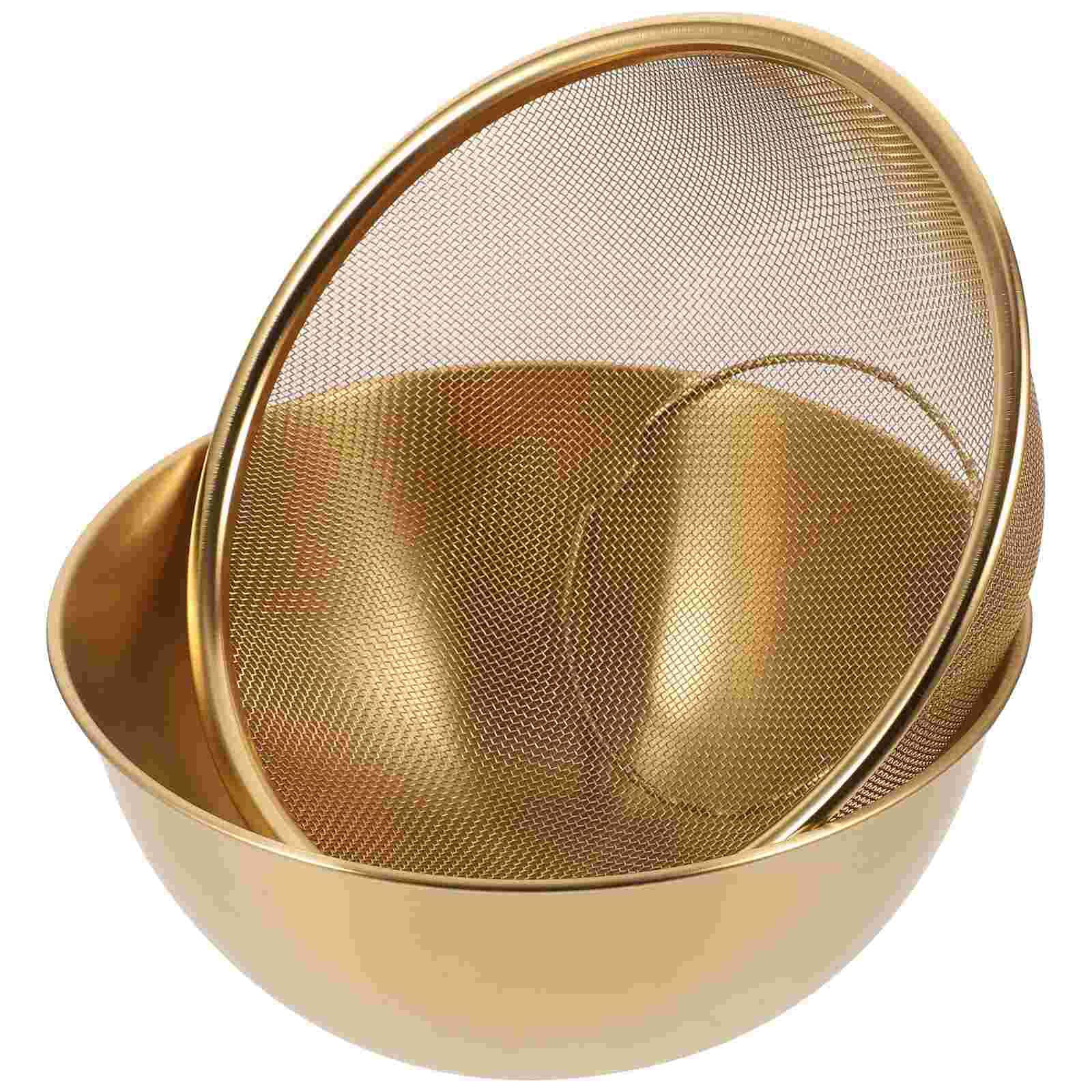 Multi-Functional Stainless Steel Rice Washing Bowl - Gold Kitchen Strainer For Rice, Vegetables & Fruit - Durable And Elegant De