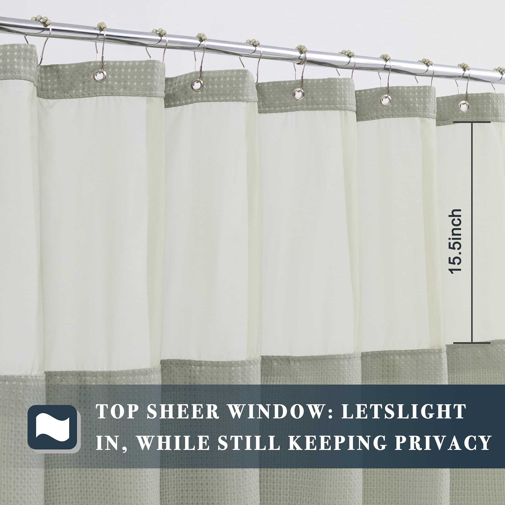 N&Y Home Extra Long Waffle Weave Shower Curtain With Snap-In Fabric Liner & Hooks Set - 71'' X 84'', Hotel Style & Mesh Top Wind