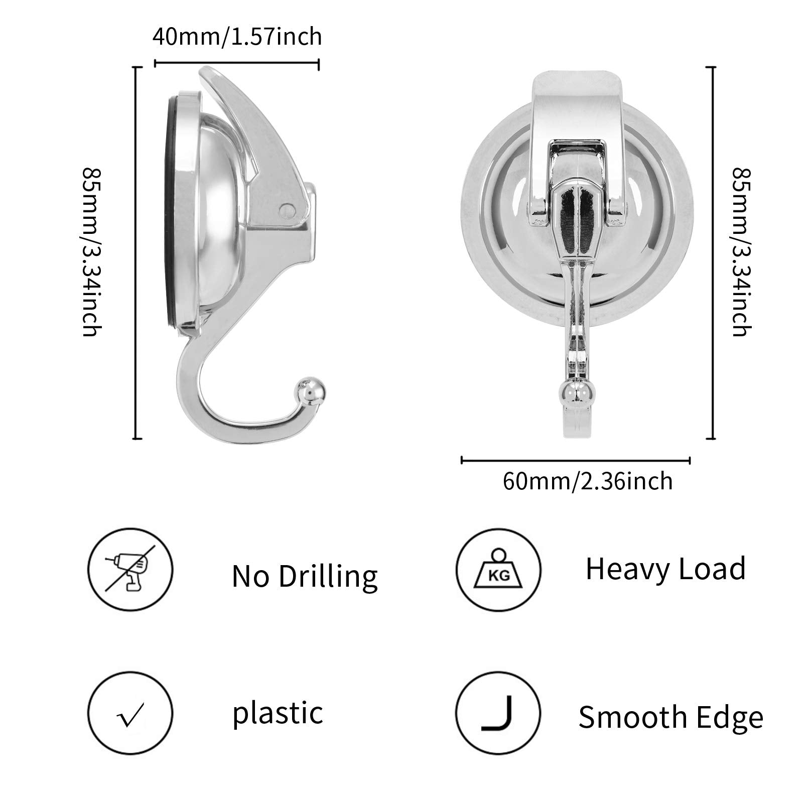 Khdrvok Heavy Duty Vacuum Suction Cup Wreath Hanger,4Pack, Silver-Plated Plished Super Suction Window Glass Kitchen Bathroom Hoo