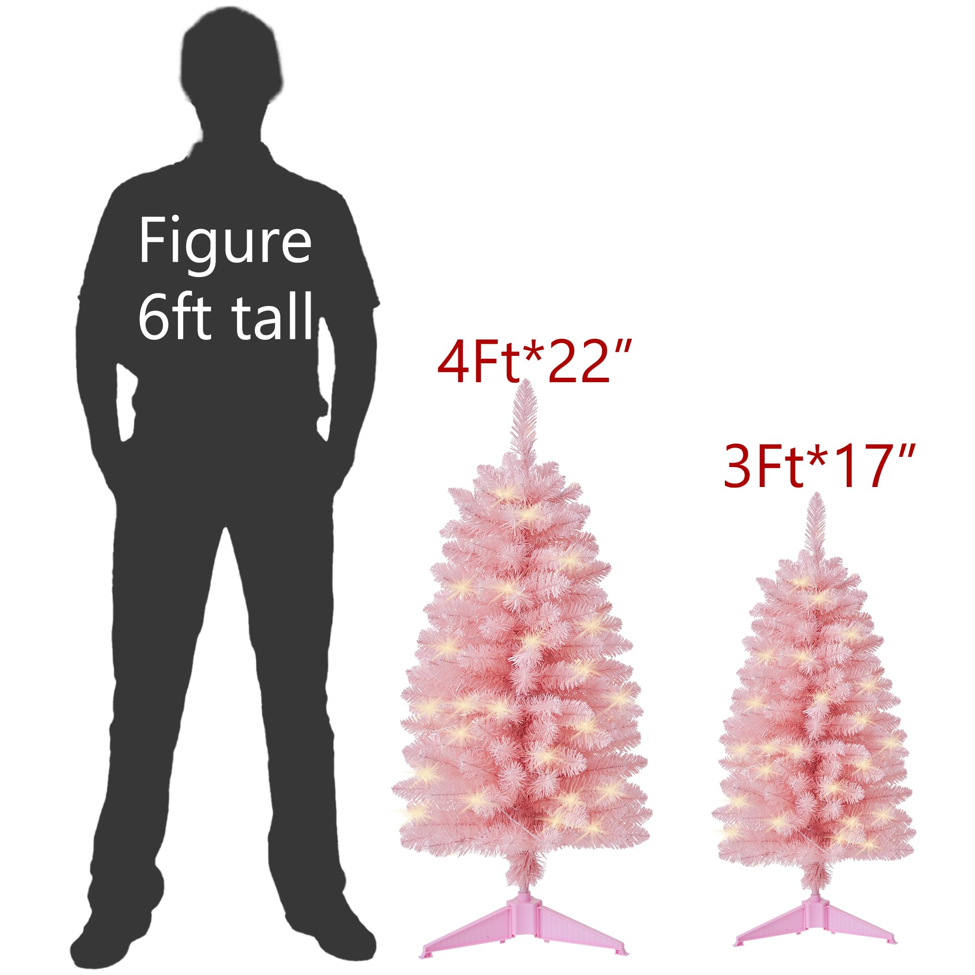 Pre-Lit Artificial Christmas Tree 4Ft, Battery Operated Desktop Xmas Tree with 70 LED 210 Branch Tips Mini Christmas Tree Decora