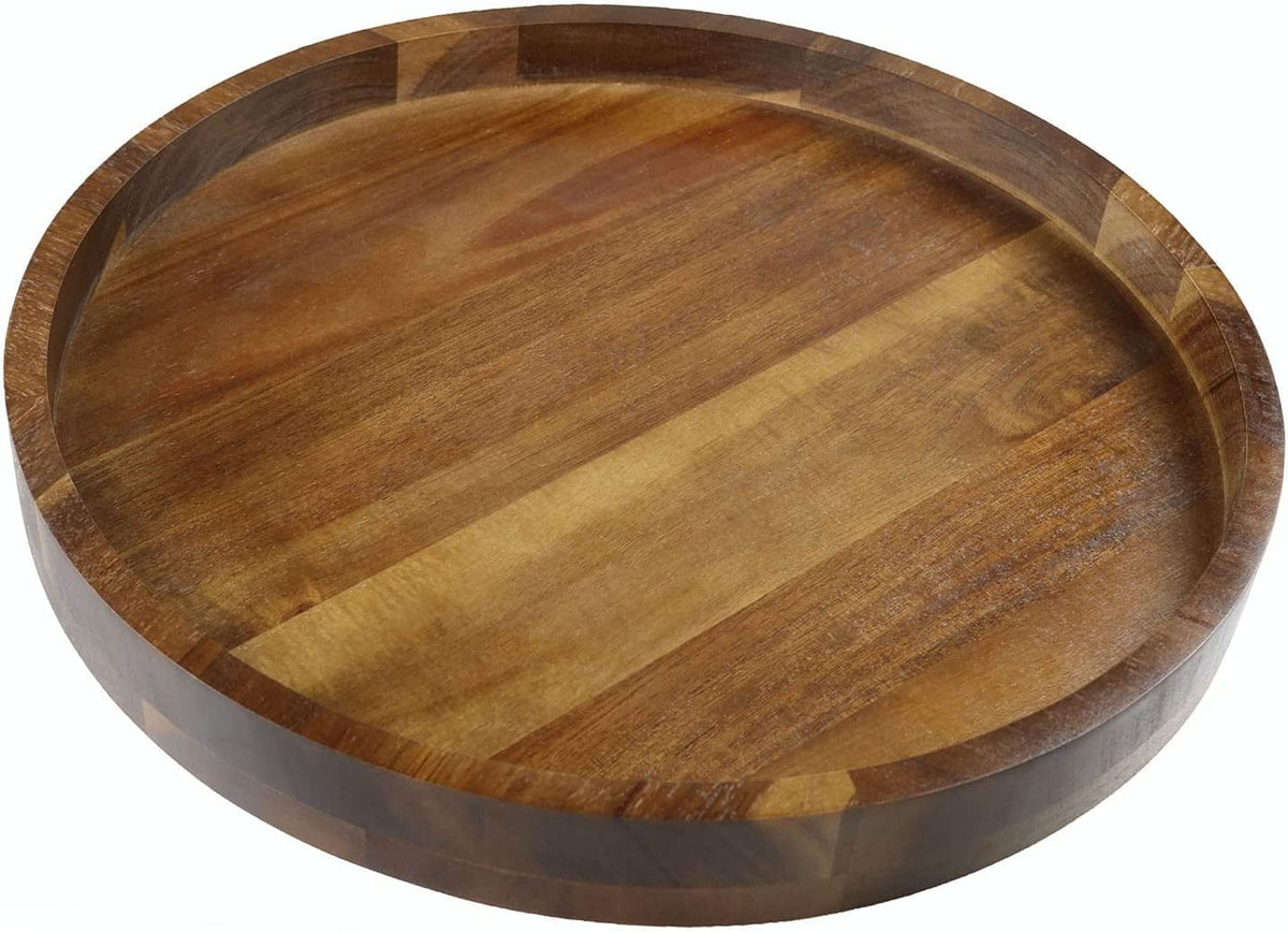 Acacia Wood Round Serving Tray, 13.8'' Charcuterie Board Cheese Tray With Rim, Decorative Tray For Ottoman, Coffee Table, Couch,