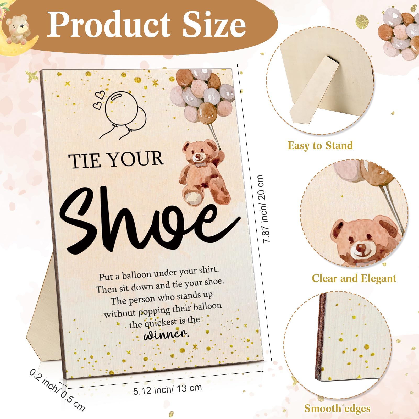 Roowest 51 Pcs Tie Your Shoe Baby Shower Game Sign Wooden Sign Greenery Gift Sets Gender Reveal Party Favors 50 Balloons Latex B