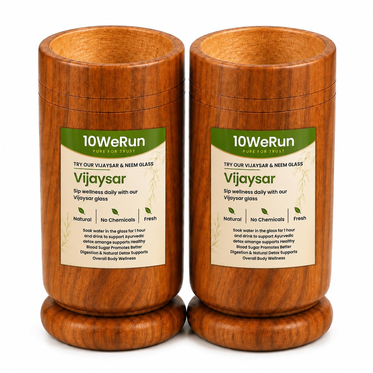 10WeRun Vijaysar Wood Glass for Diabetes with Neem 100 ML Capacity | Tested Ayurvedic Herbal Water Tumbler for Overnight Infused