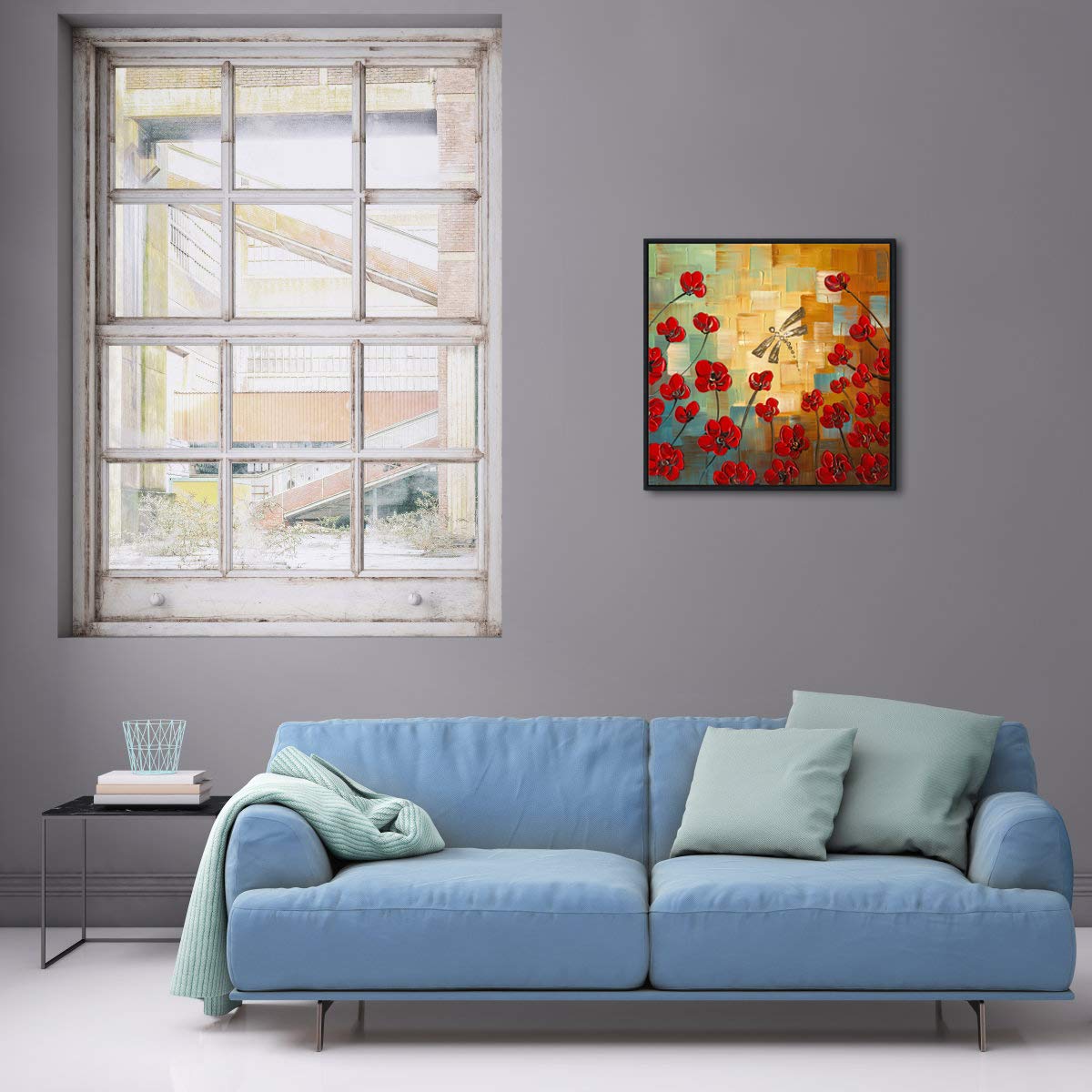 Wieco Art Framed Art Dragonfly Floral Oil Paintings On Canvas Wall Art For Bedroom Home Decorations Modern 100% Hand Painted Str