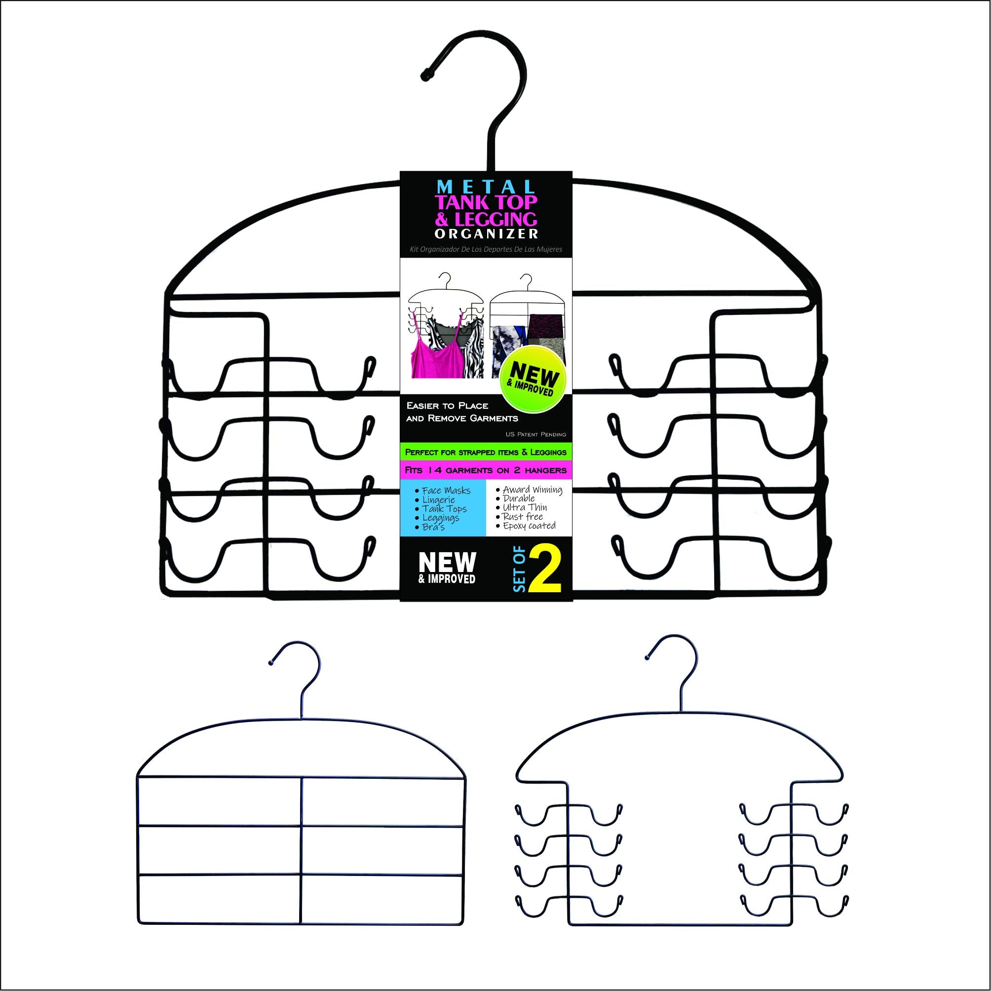 Dr. Organizer Leggings/Yoga/Stretch Pants & Tank Top/Cami Closet Organizer Hanger 2/Pc Set Combo, Tank Top & Pants, Black, 2 Pie