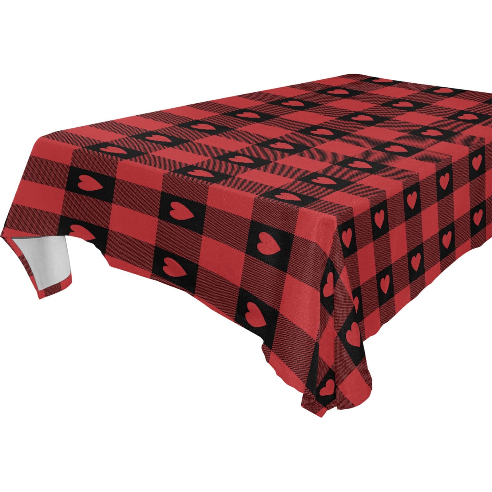 Senya Valentine'S Day Tablecloth Red Buffalo Check Gingham Love Heart Square Tablecloth Rectangle Tablecloth Washable Fabric Tab