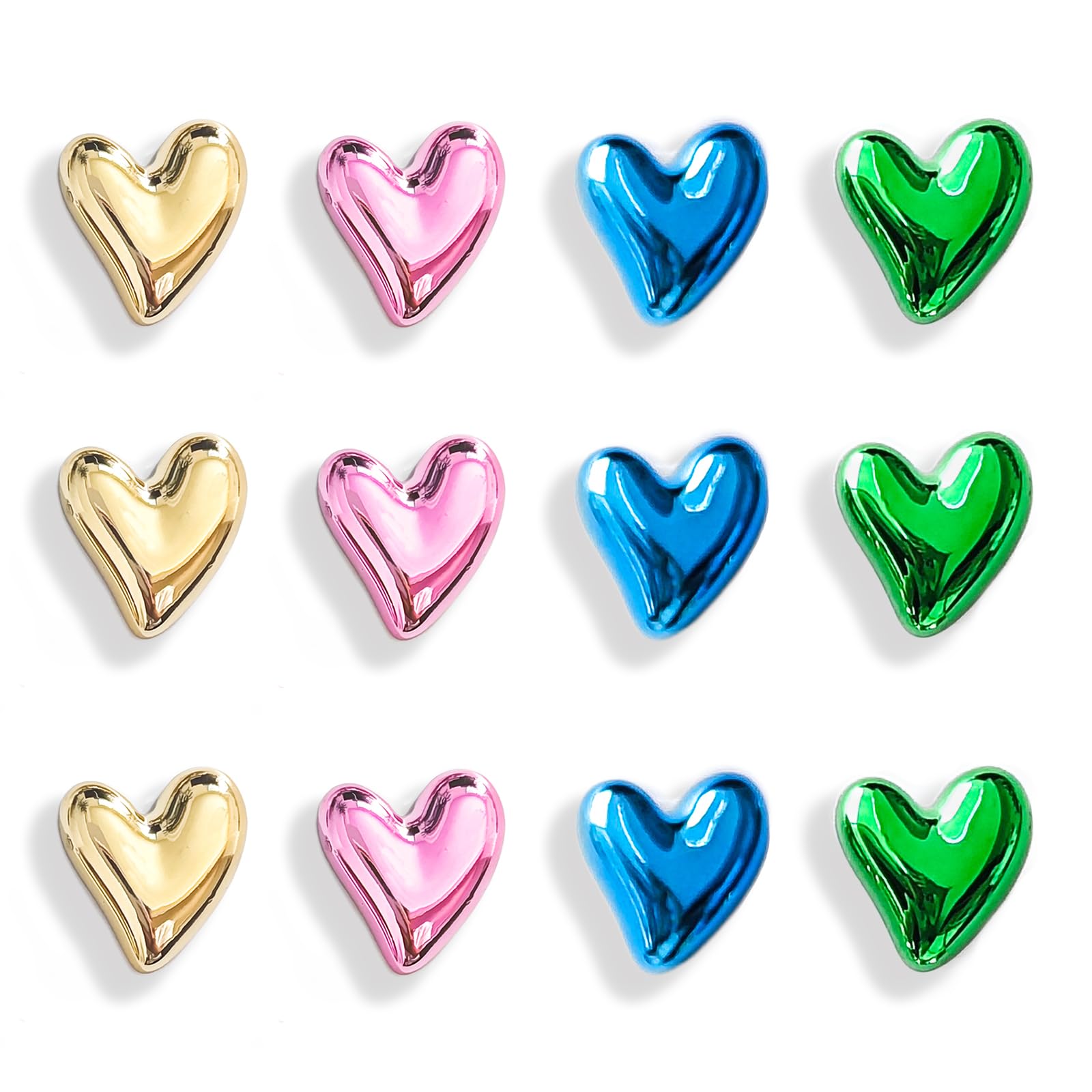 Janvelle 12PCS Cute Heart Magnets for Fridge,Mixed Gold Green Pink Blue 4 Colors Refrigerator Magnets,0.83inch Small Love Heart 