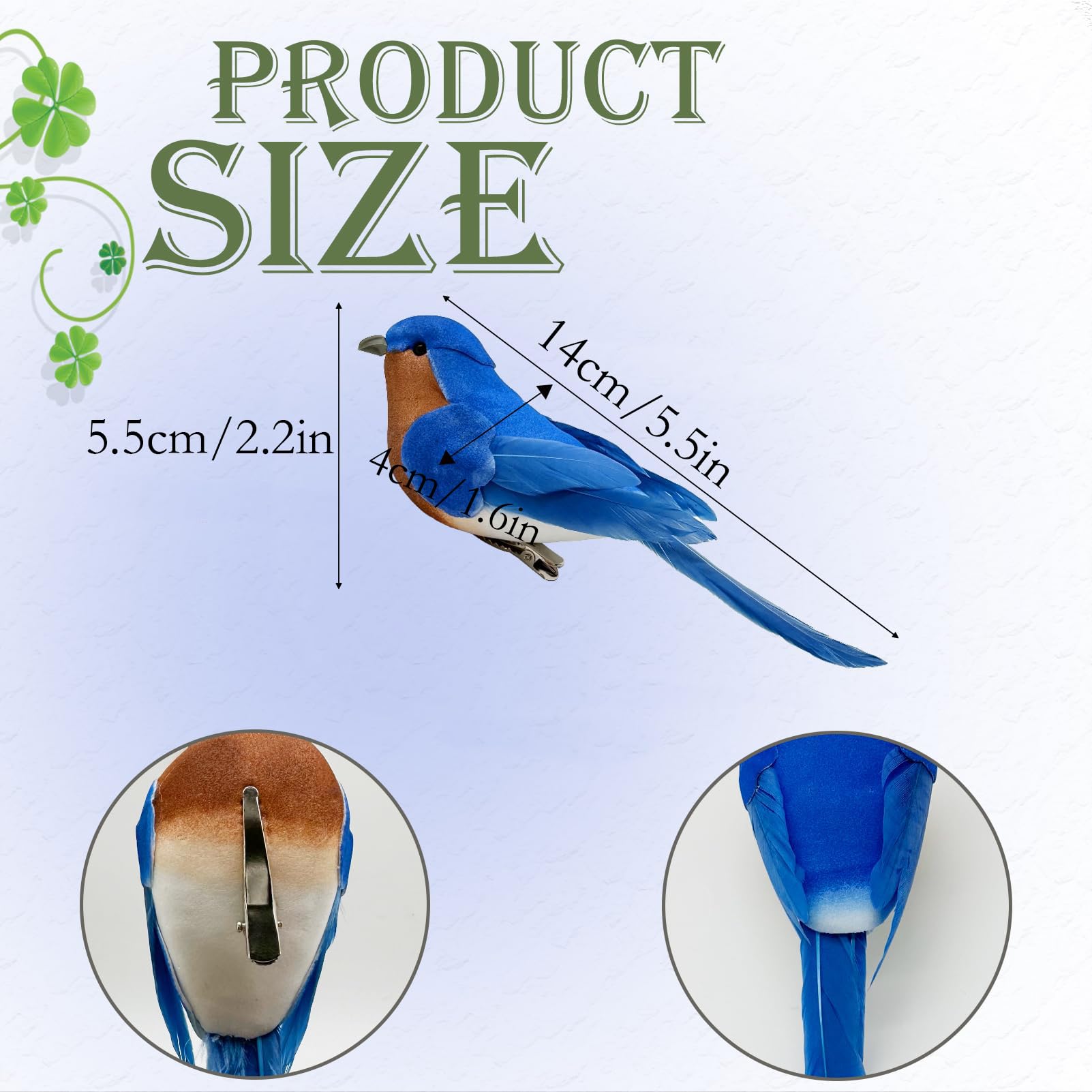 LWINGFLYER Artificial Birds Realistic Blue Birds 2 Pack Clip on Foam Feathered Bird Ornaments Figurines for Christmas Tree Decor