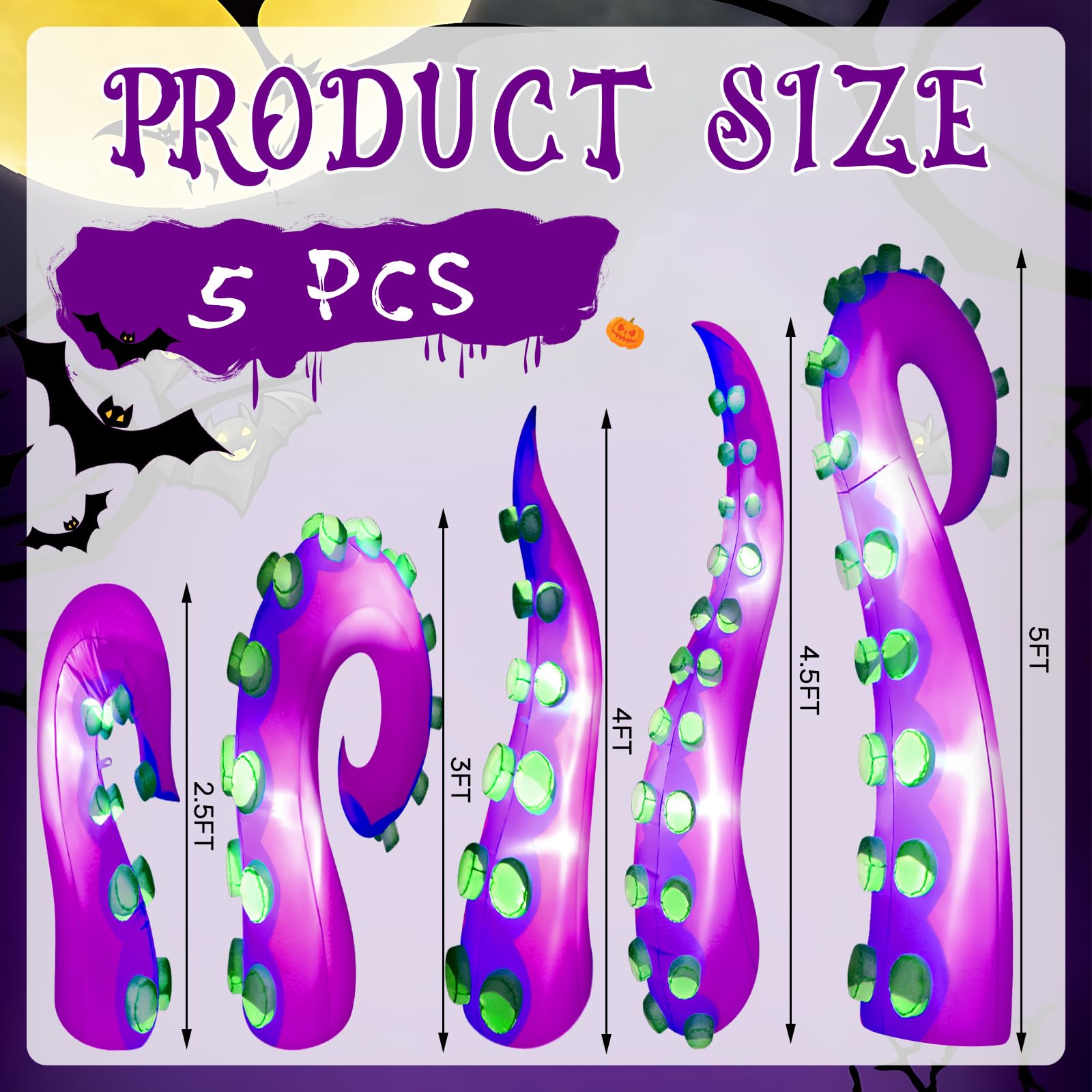 Libima 5 Pcs 5 ft Halloween Inflatable Lighted Giant Octopus Tentacle with Build in LED Broke Out from Window Blow up Decor for