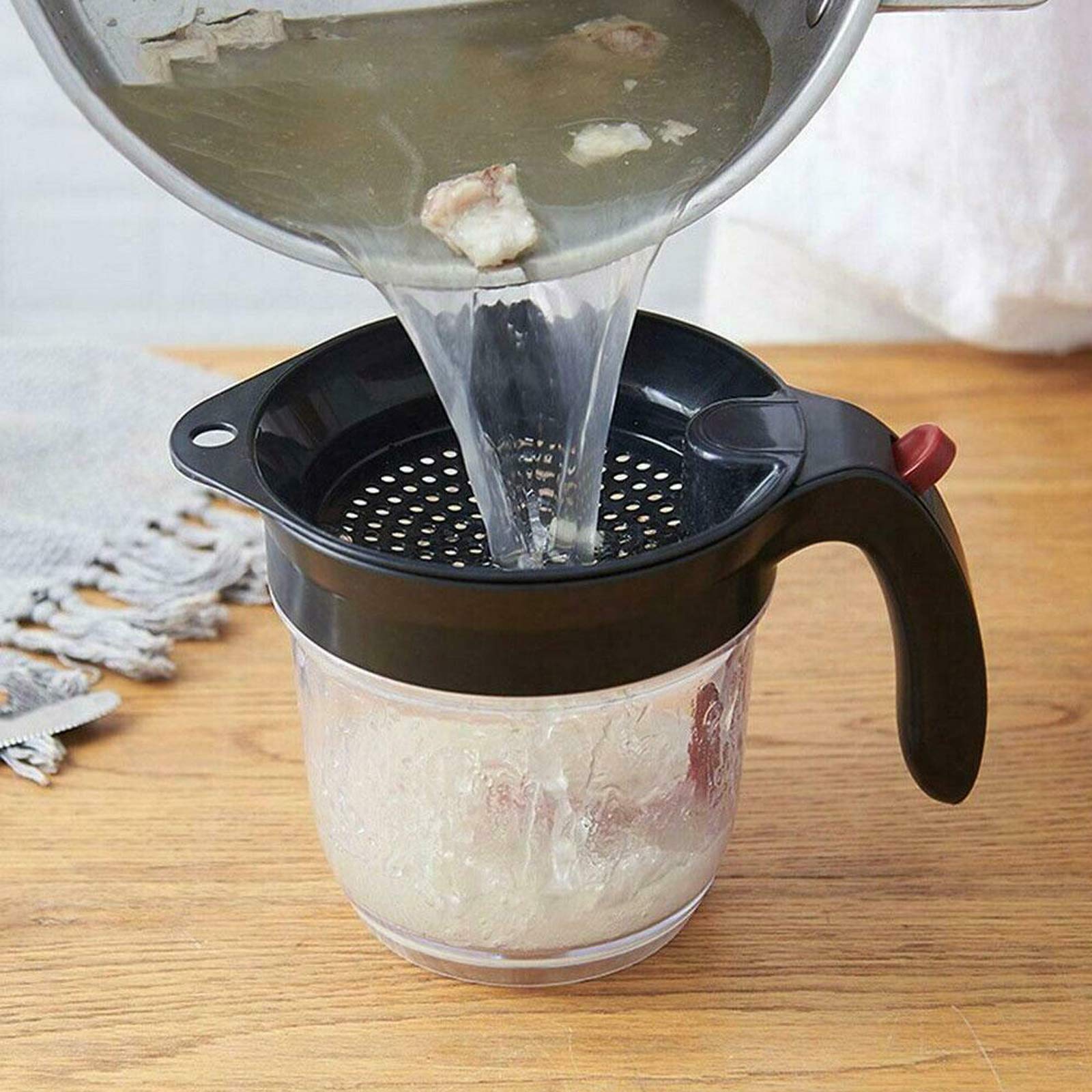 Gravy Fat Separator, With Bottom Release Strainer 1L Grease Separator Cup, Fat Skimmer For Cooking