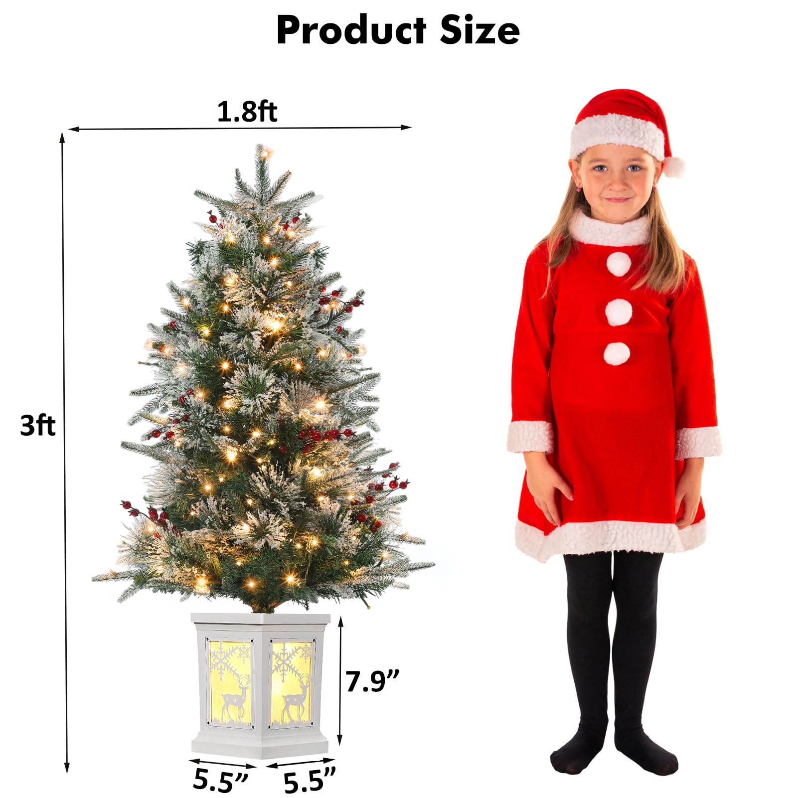 GarveeHome 3 ft Pre-Lit Christmas Tree Set of 2, Artificial Christmas Trees with 78 LED Lights, Snow Flocked Prelit Xmas Tree wi