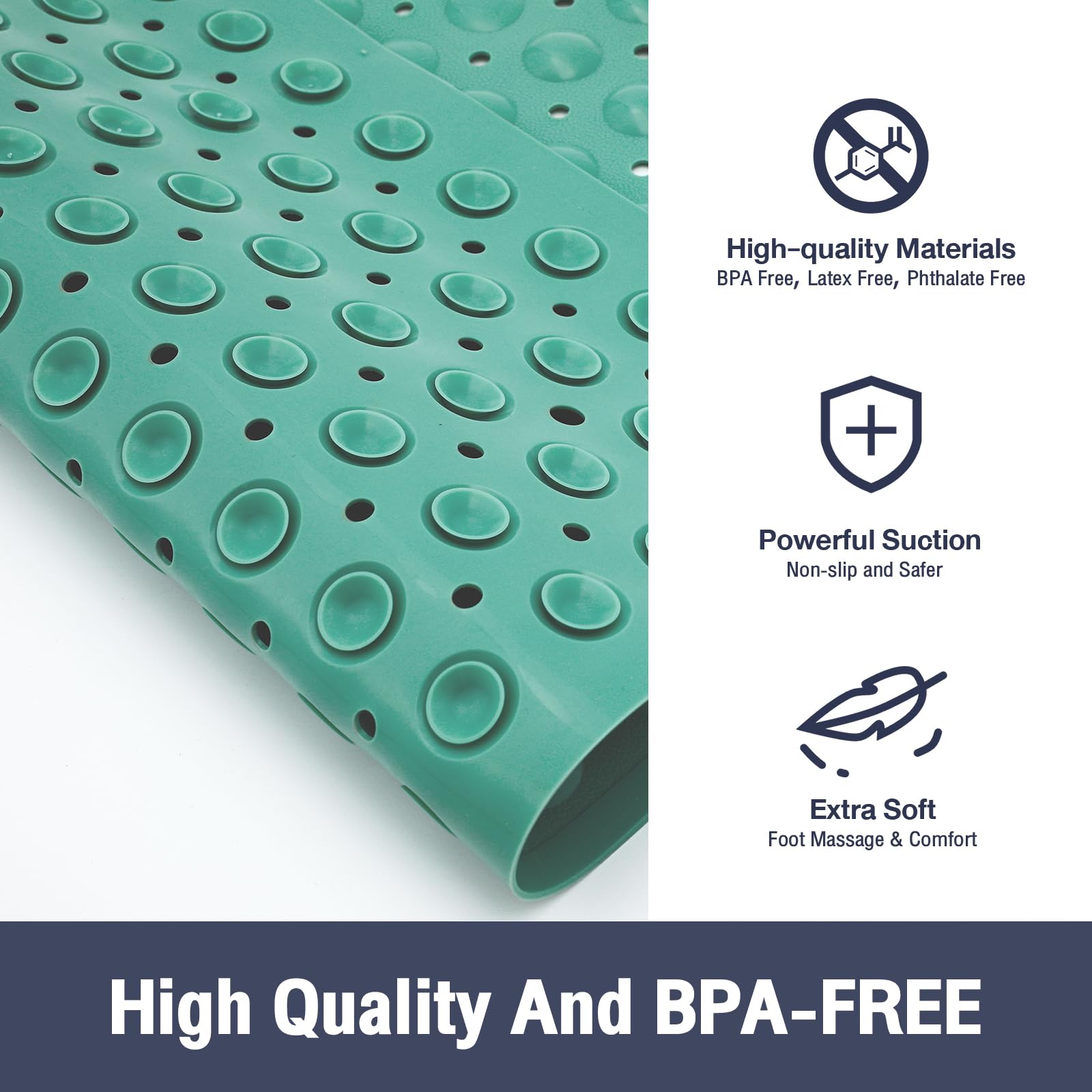 Naoloture Square Shower Bathtub Mat Non Slip For Inside Shower Mars Green 21X21 Inch, Shower Stall Mats For Bathroom Floor, Soft