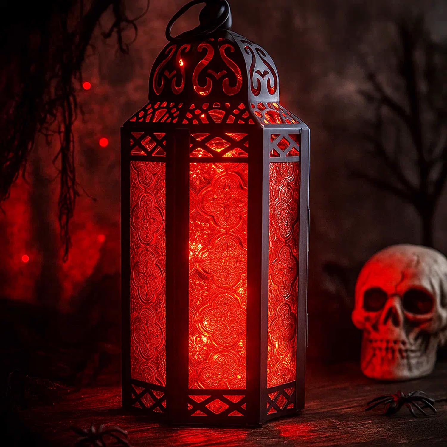 VELA LANTERNS 10.5 Metal Moroccan Decorative LED Fairy Lights Candle Lantern Holders for Indoor Home Fantasy Decor, Table Center