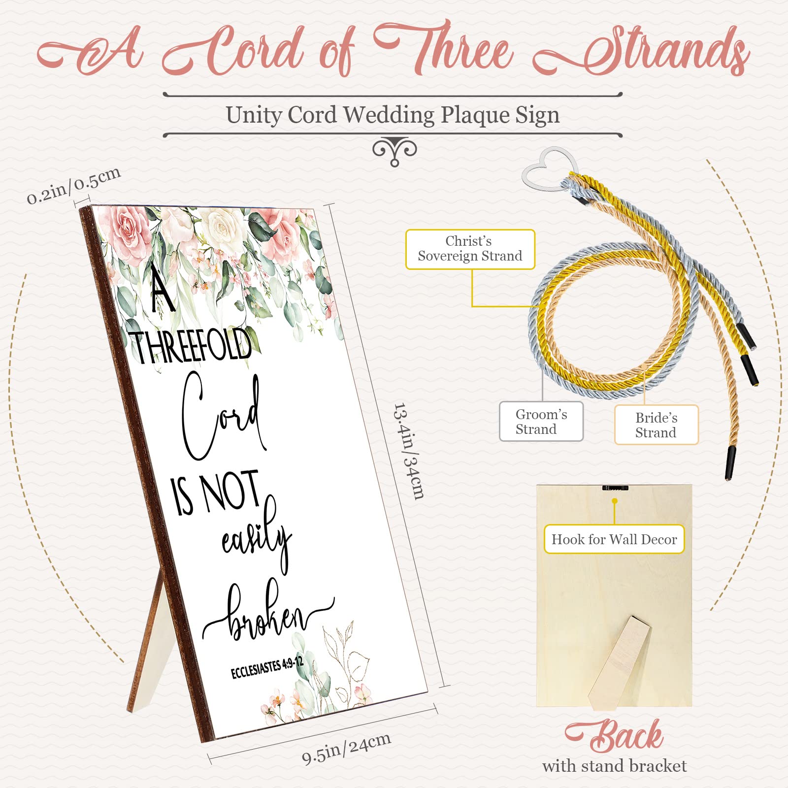 Yookeer a Cord of Three Strands a Threefold Cord Wedding Unity Sign Marriage Art Wood Framed Braid for Wedding Ceremony Ideas Co