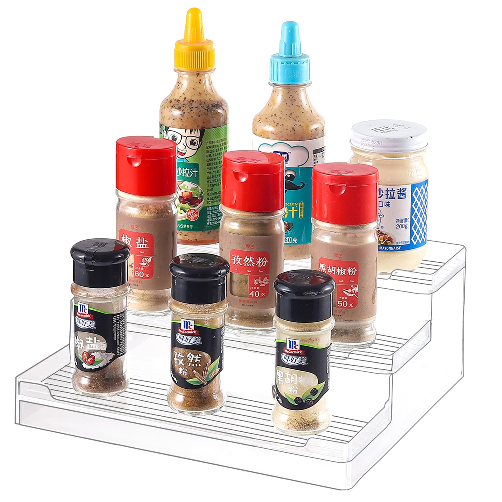 Cq Acrylic Clear Spice Rack Organizer For Pantry- 3 Tiered Canned Goods And Seasoning Organizer Shelf For Kitchen Countertop And