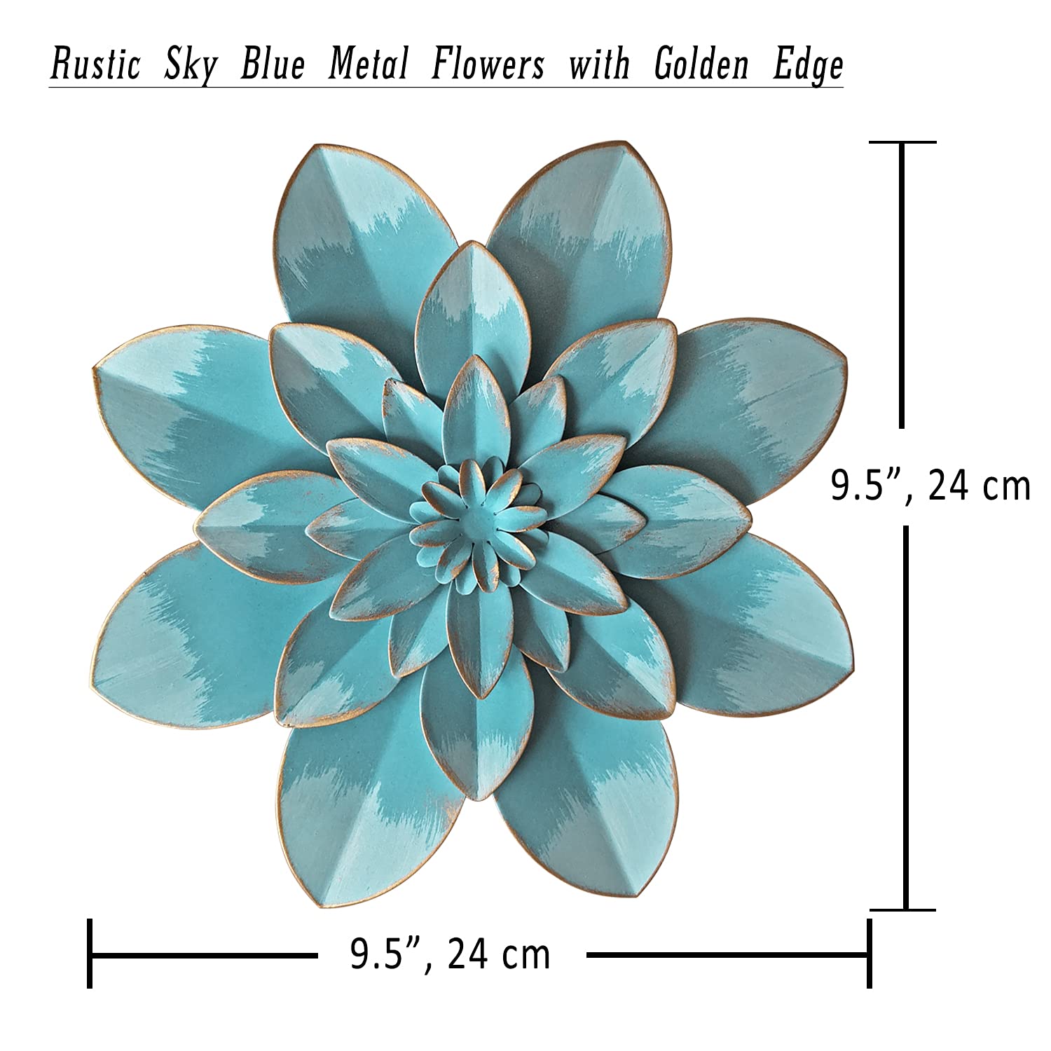 Picfarce Light Sky Blue Metal Flower Wall Art Decor, 95A Rustic Modern Floral Sculpture, Distressed Hanging Home Decoration Acce