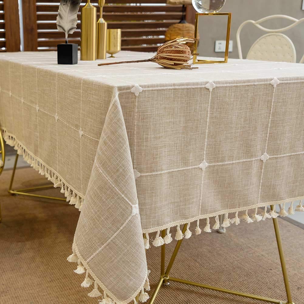 Deep Dream Tablecloths, Embroidered Waterproof Checkered Table Cloth Cotton Linen Wrinkle Free Anti-Fading Table Cover Decoratio