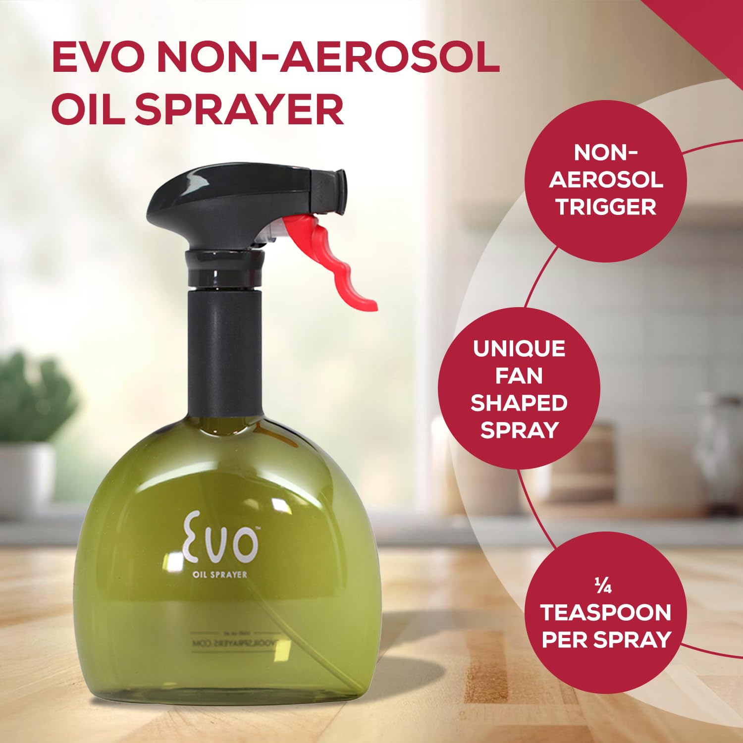 Evo Oil Sprayer Mini Non-Aerosol For Olive Oil, Cooking Oils, And Vinegars, Green, 8-Ounce Capacity, Set Of 2
