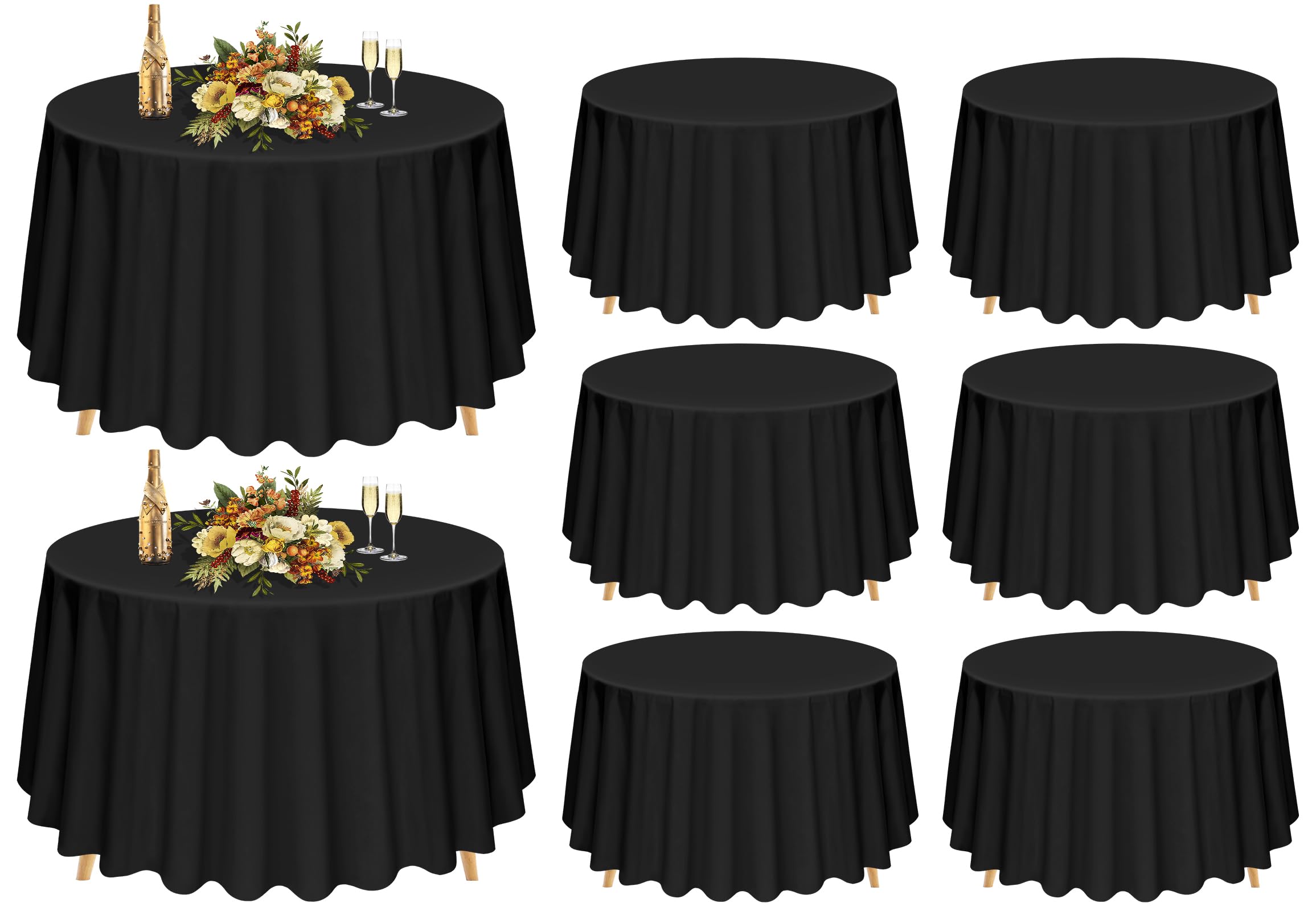 Pesonlook 8 Pack 120 Inch Black Round Table Cloths, Premium Polyester Round Tablecloth Wrinkle Resistant Washable Table Cover Fo